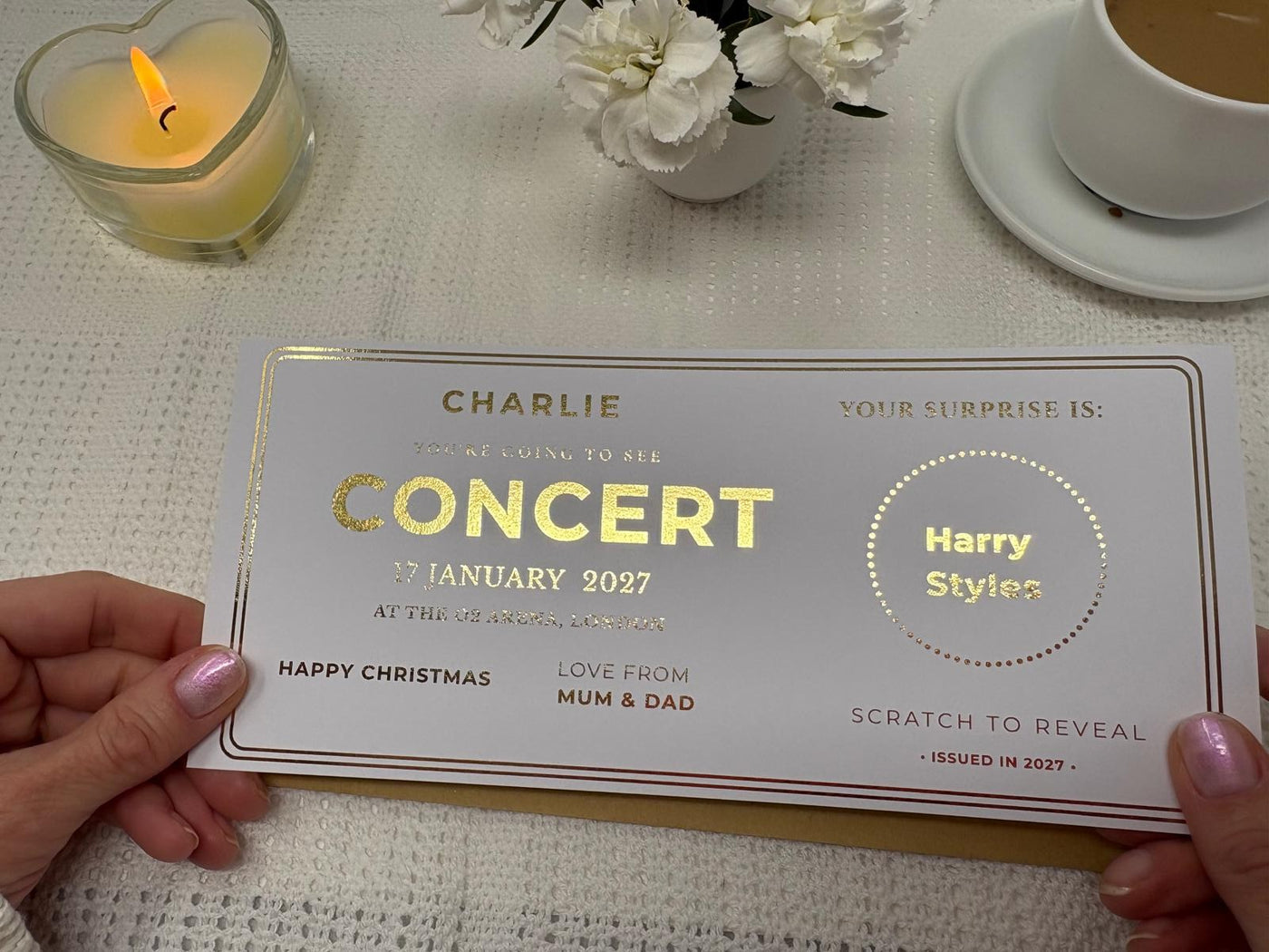 Personalised Gold Classic Concert Ticket Scratch Reveal Card