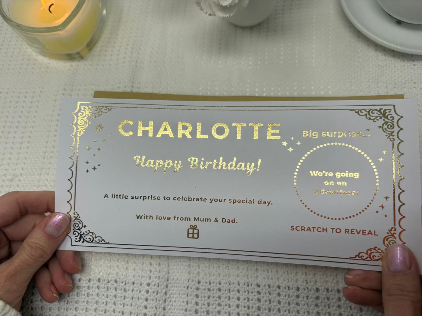 Personalised Gold Vintage Ornate Birthday Scratch Reveal Ticket