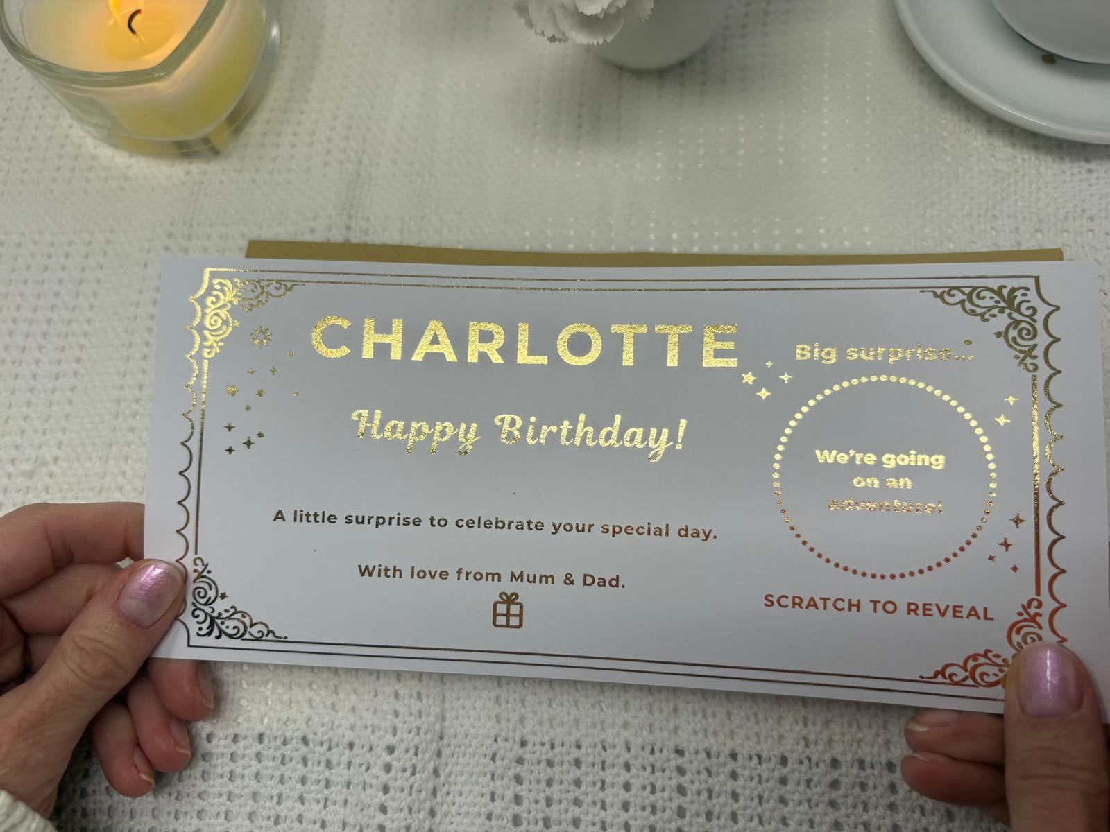 Personalised Gold Vintage Ornate Birthday Scratch Reveal Ticket