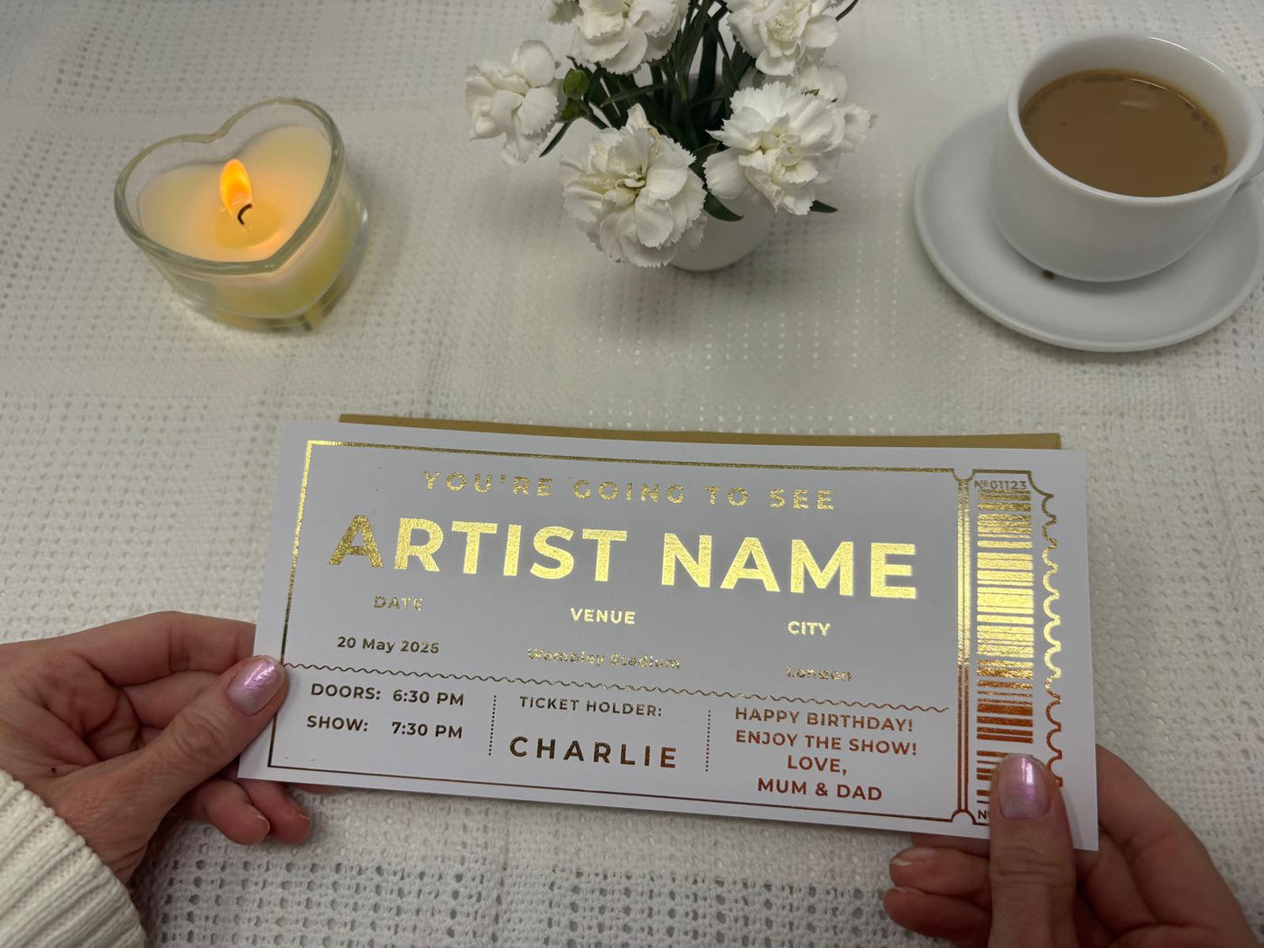 Personalised Gold Modern Stadium Concert Scratch Reveal Ticket