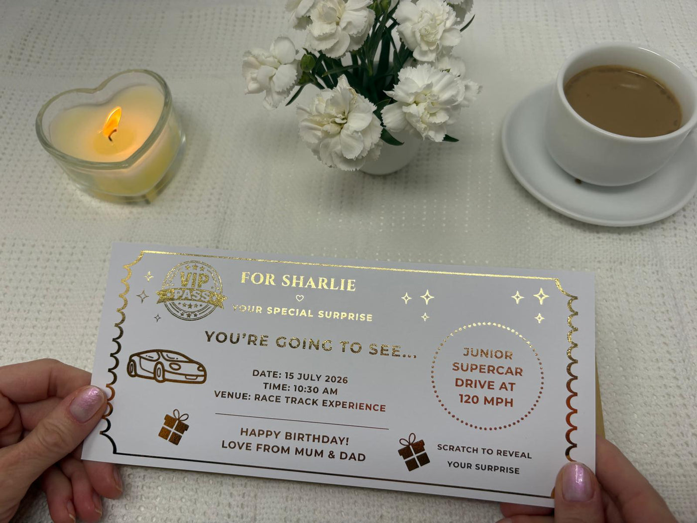 Personalised Gold Supercar Driving Experience Scratch Reveal Ticket