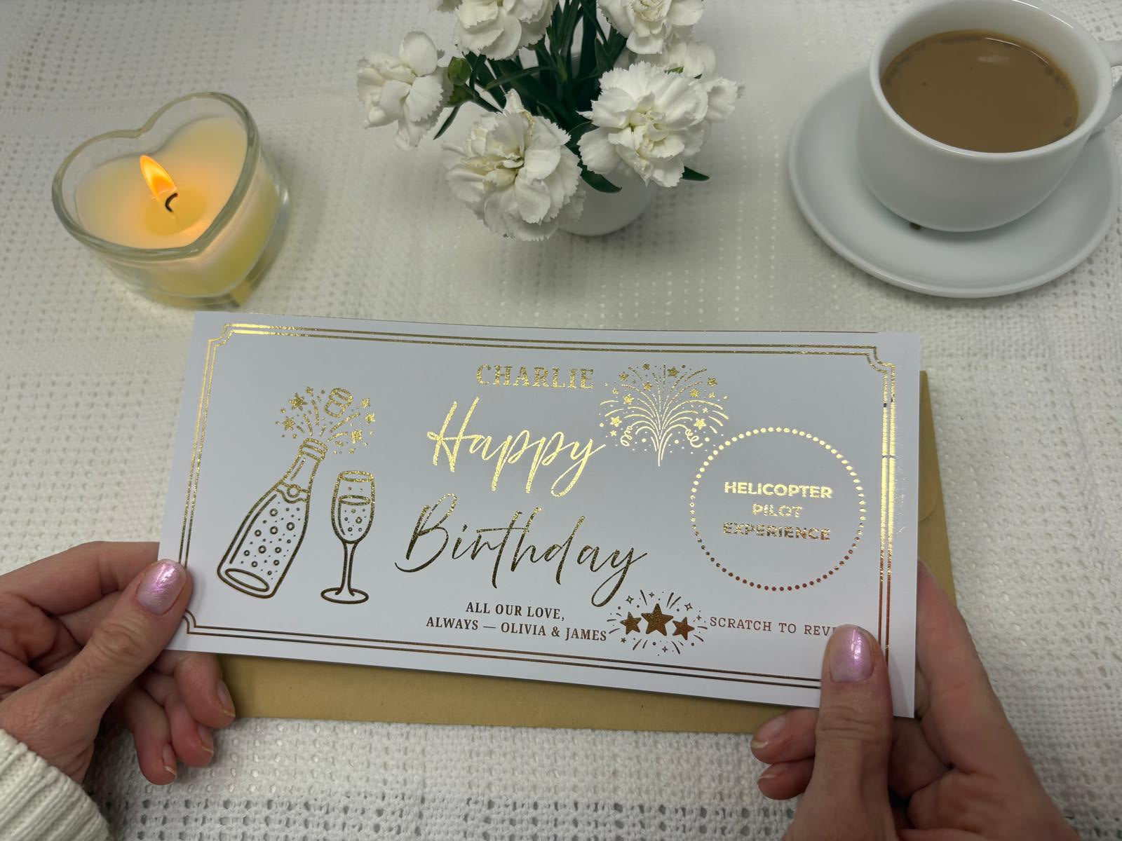 Personalised Gold Champagne Celebration Birthday Scratch Reveal Ticket