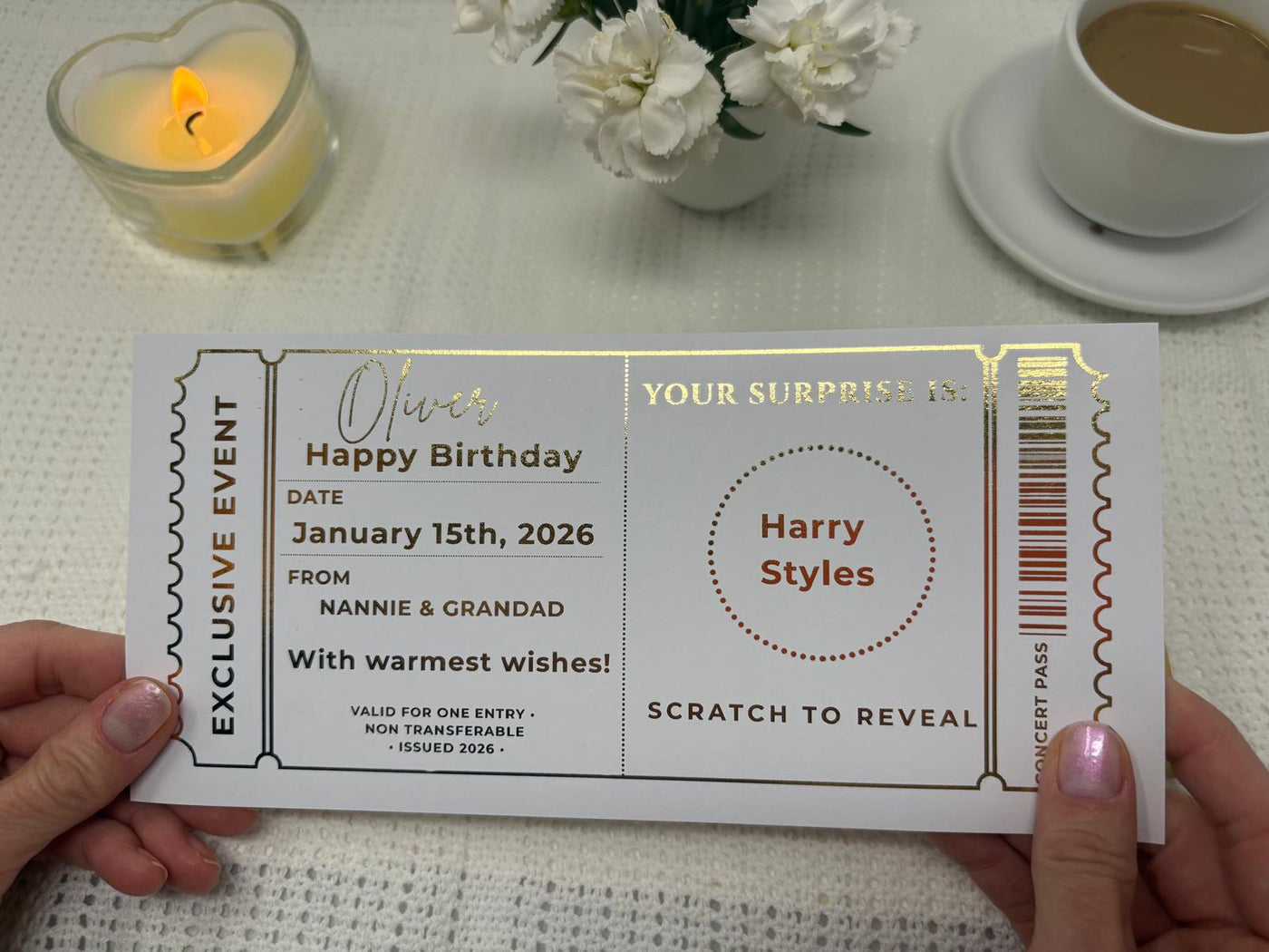 Personalised Gold Exclusive Event Concert Scratch Reveal Ticket