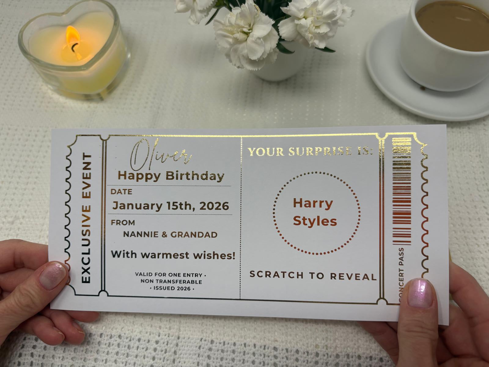 Personalised Gold Exclusive Event Concert Scratch Reveal Ticket