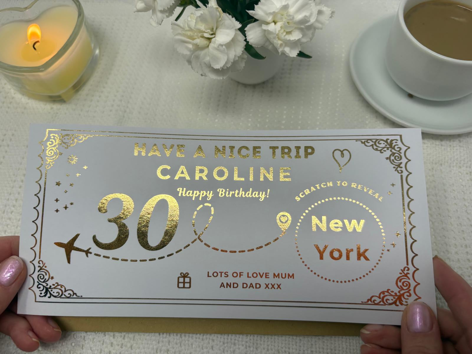 Personalised Gold Milestone Birthday Trip Scratch Reveal Ticket