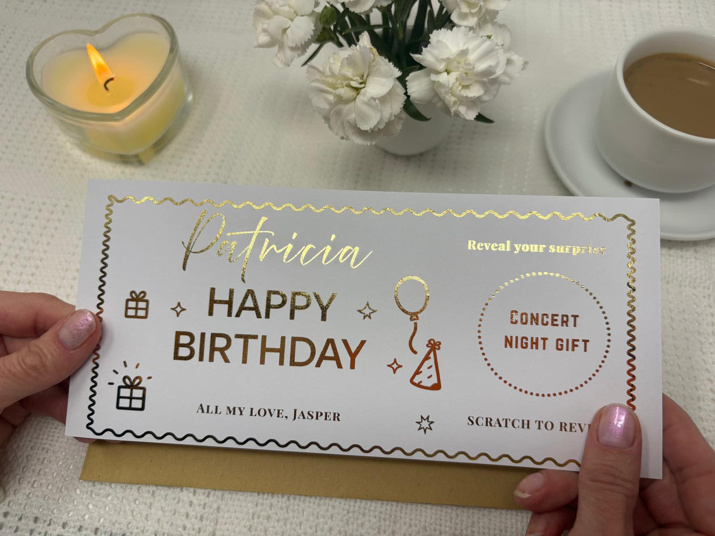 Personalised Gold Scratch Reveal Birthday Gift Ticket - Luxury Milestone Gift Card