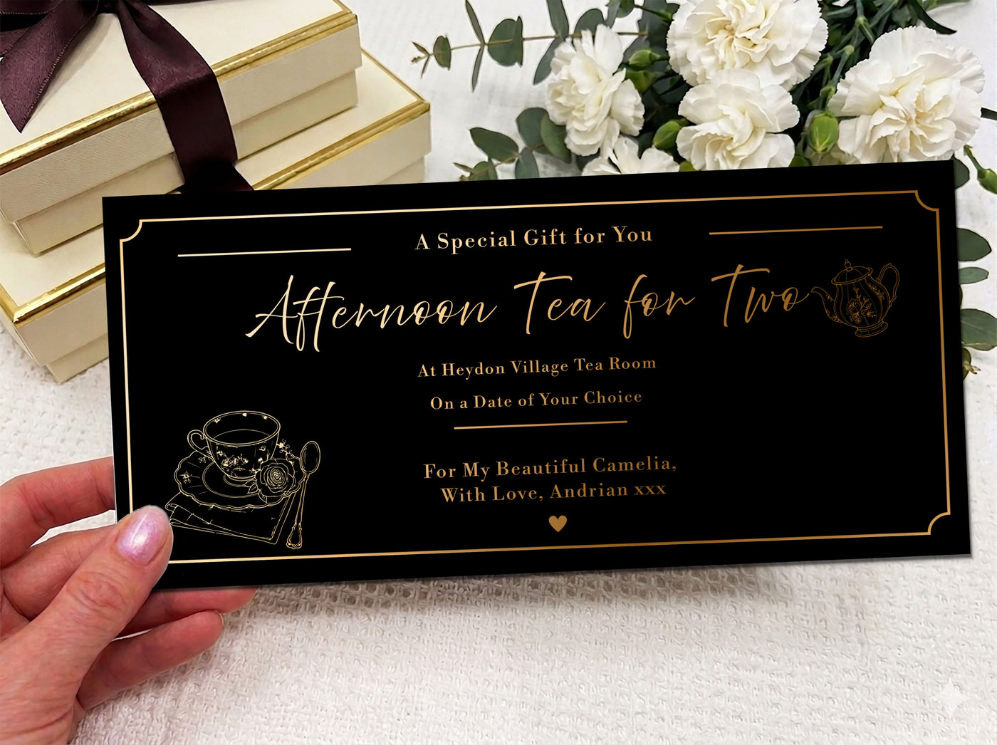 Personalised Afternoon Tea for Two Gift, Luxury Tea Voucher, Custom Printed Gift Coupon, Romantic Tea Experience Gift for Her