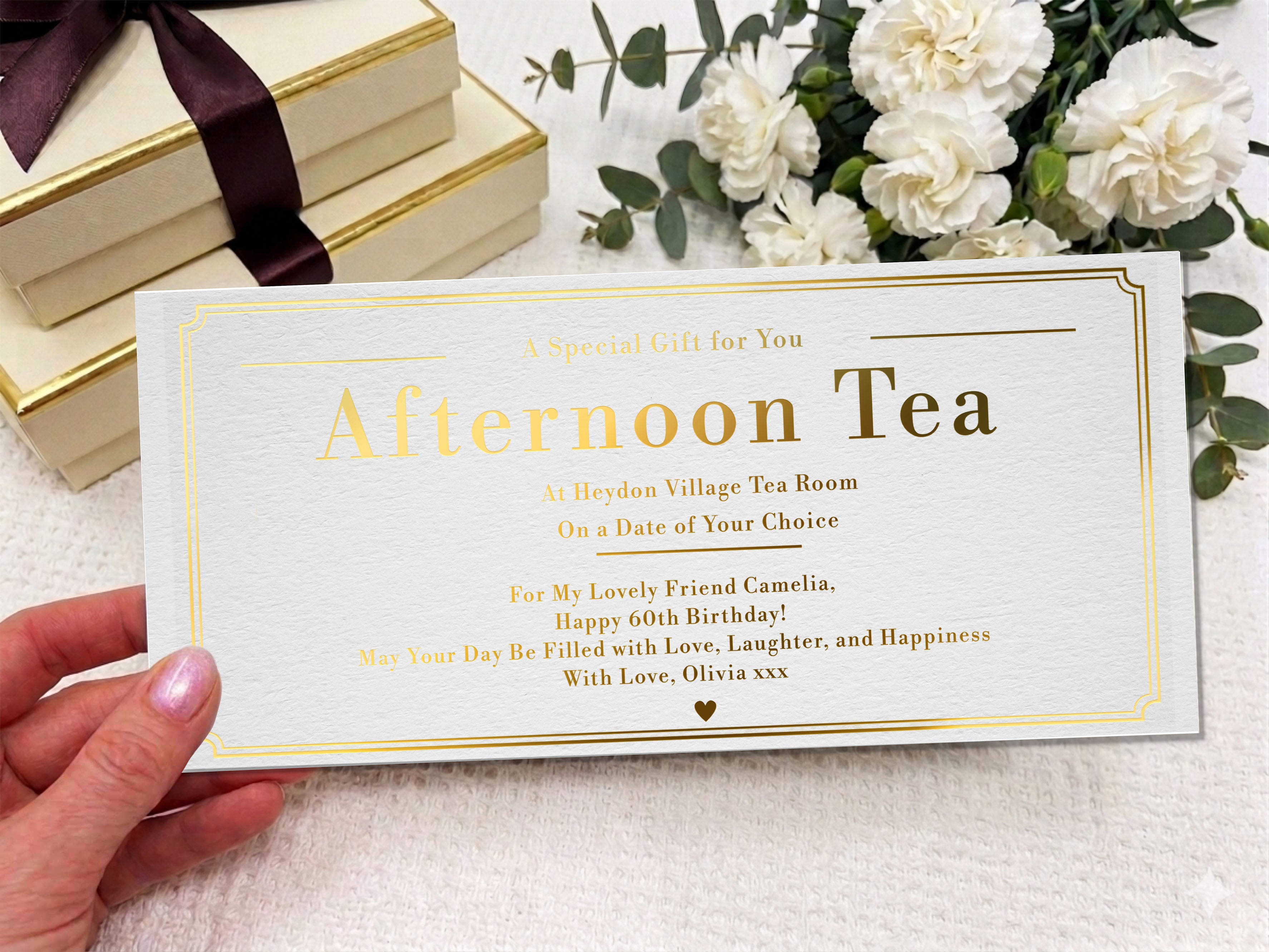 Personalised Afternoon Tea Gift Voucher, Luxury Printed Tea Experience Ticket, Custom Tea for Two Gift, Birthday Gift for Her