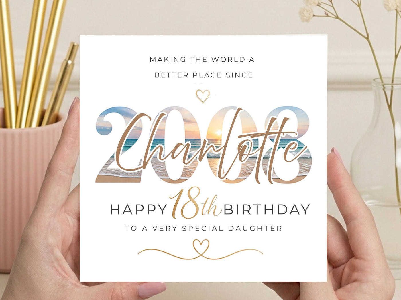 Personalised 18th Birthday Card for Daughter – Beach Sunset Design