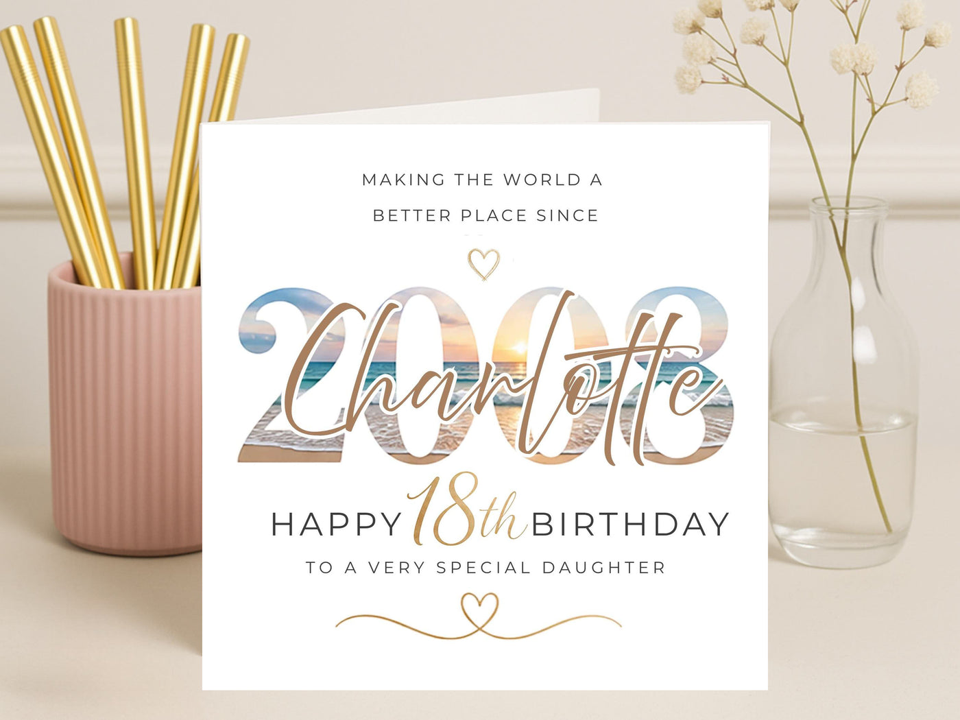 Personalised 18th Birthday Card for Daughter – Beach Sunset Design