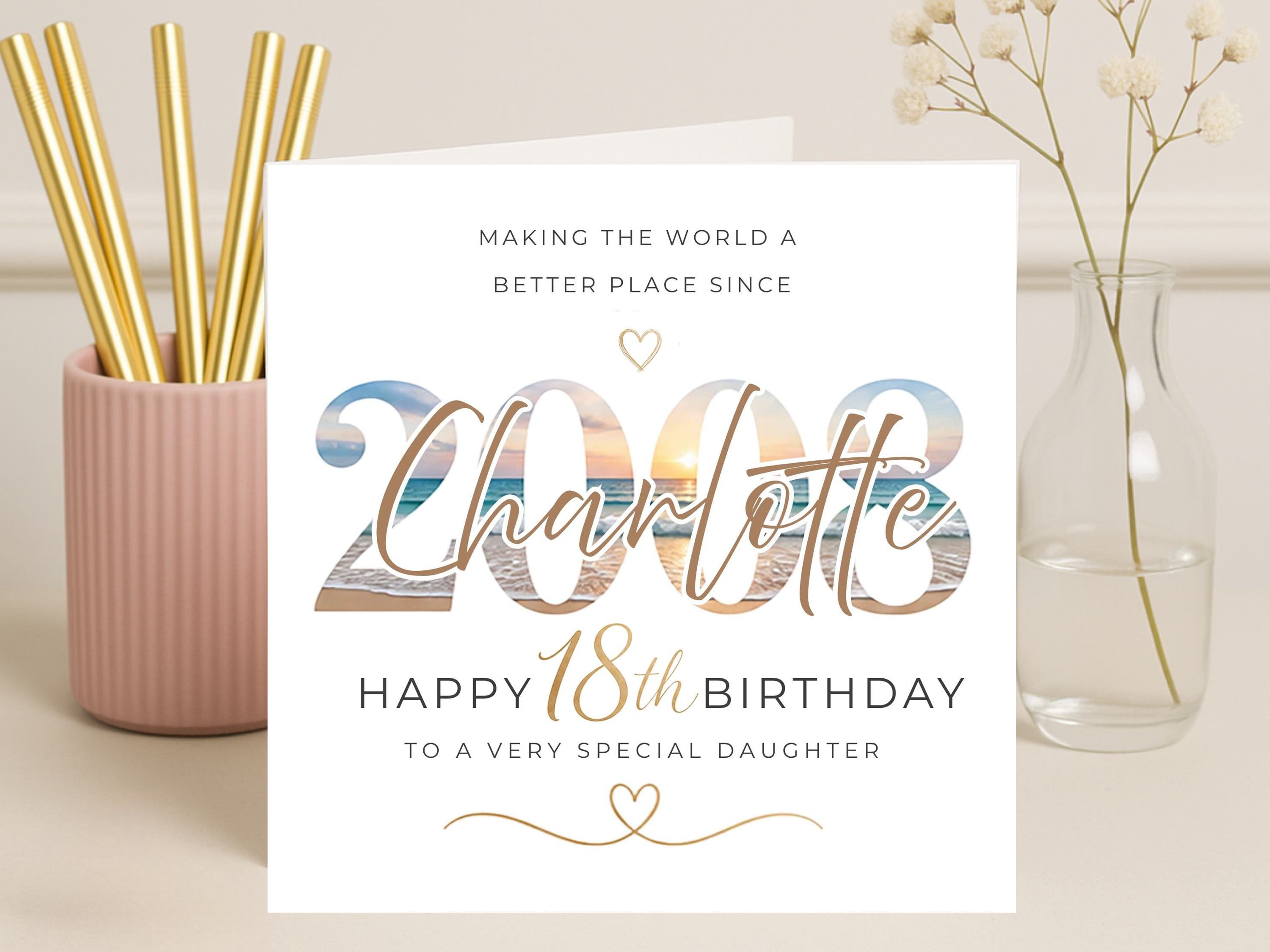 Personalised 18th Birthday Card for Daughter – Beach Sunset Design