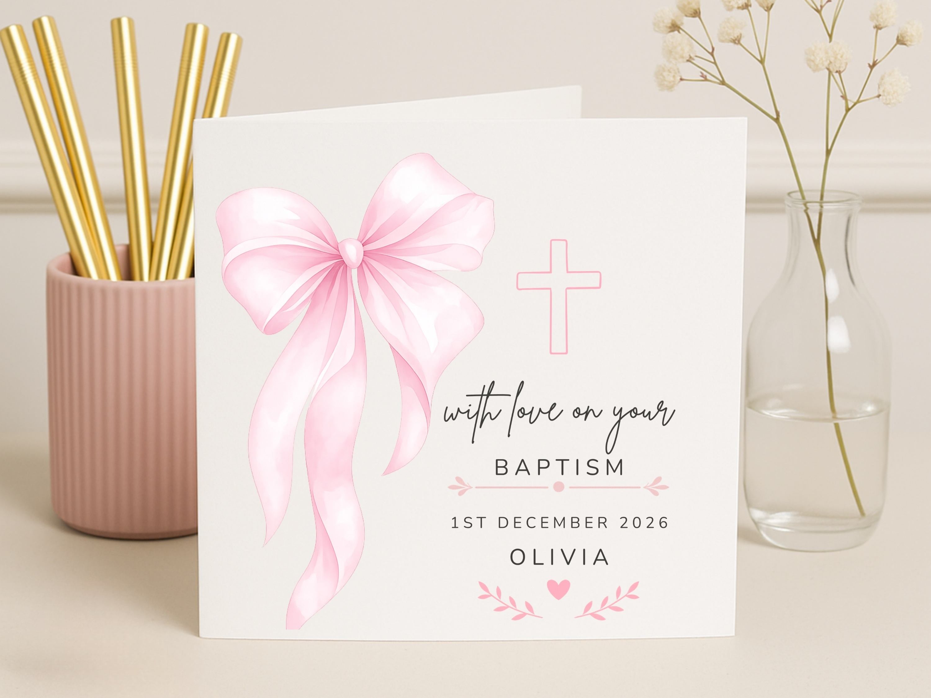 Personalised Baptism Card for Girls - Custom Name & Date Christening Keepsake