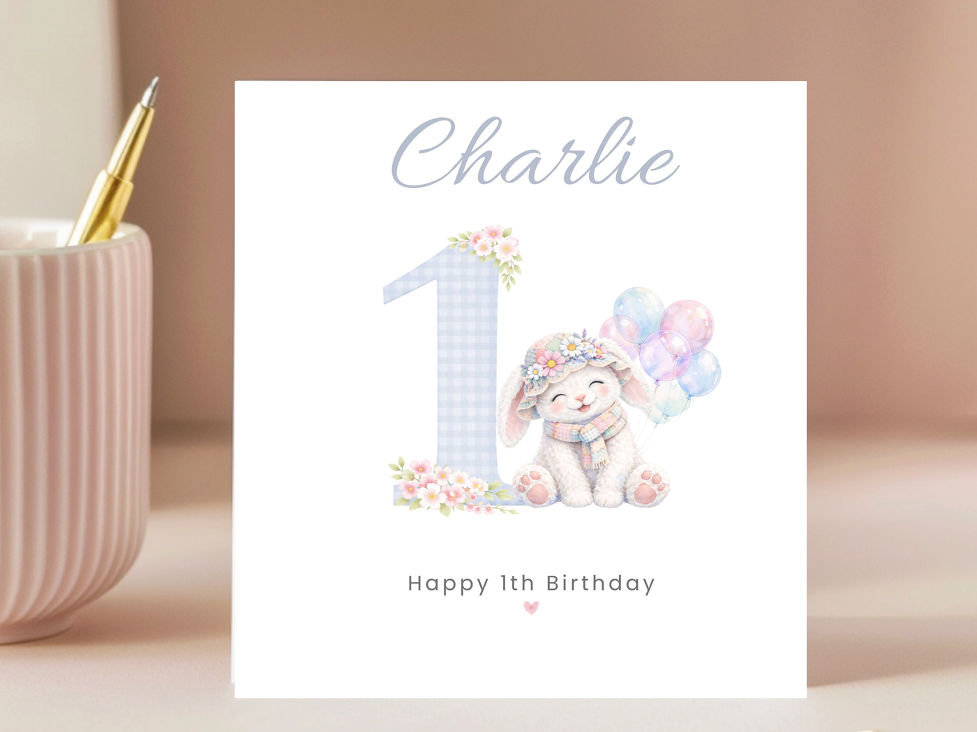 Personalised Birthday Card for Children Ages 1–9 – Cute Bunny Design
