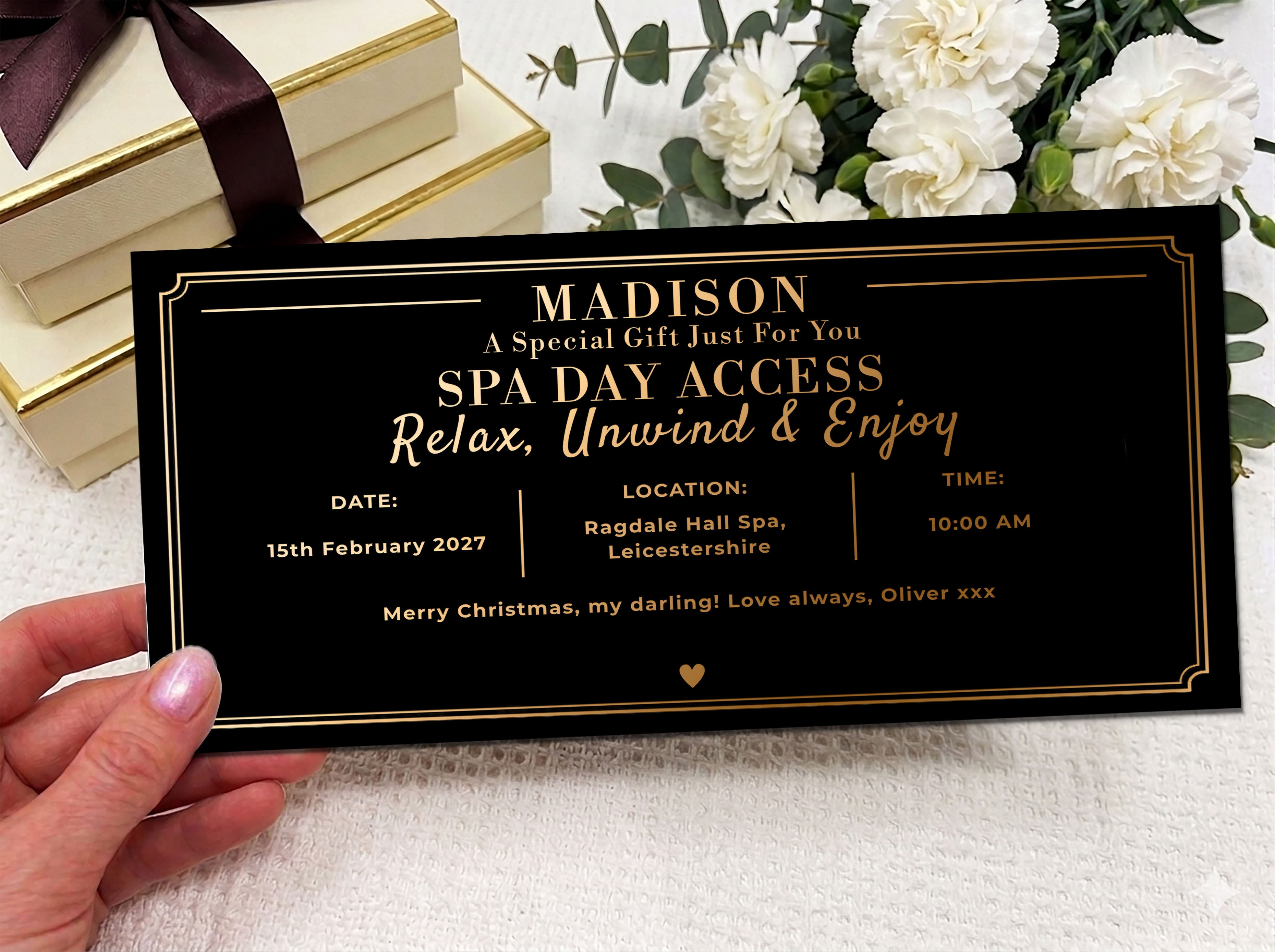 Personalised Spa Day Ticket Gift, Luxury Spa Voucher, Custom Spa Experience Gift for Her, Printed Spa Gift Voucher