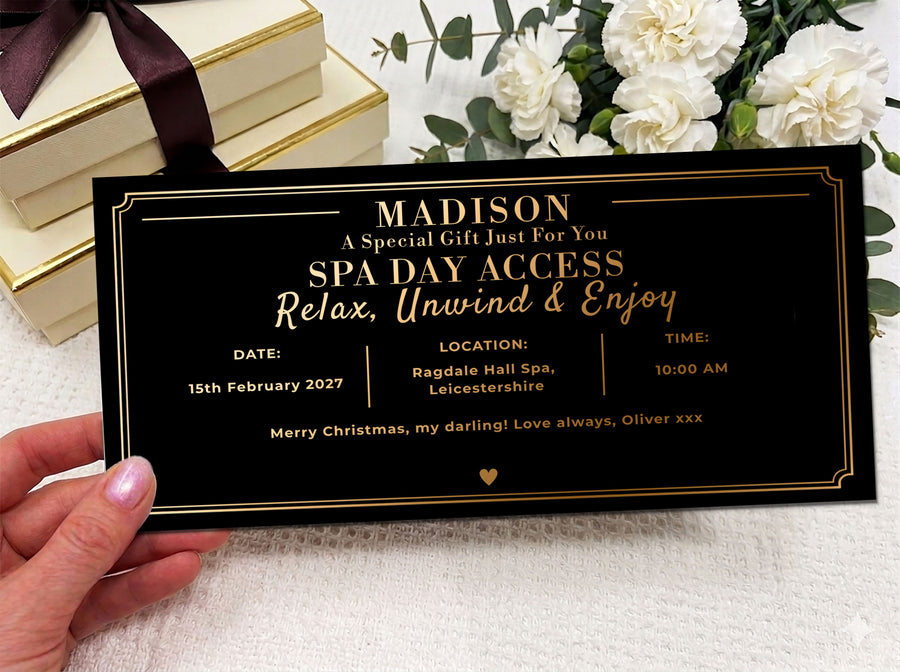 Personalised Spa Day Ticket Gift, Luxury Spa Voucher, Custom Spa Experience Gift for Her, Printed Spa Gift Voucher