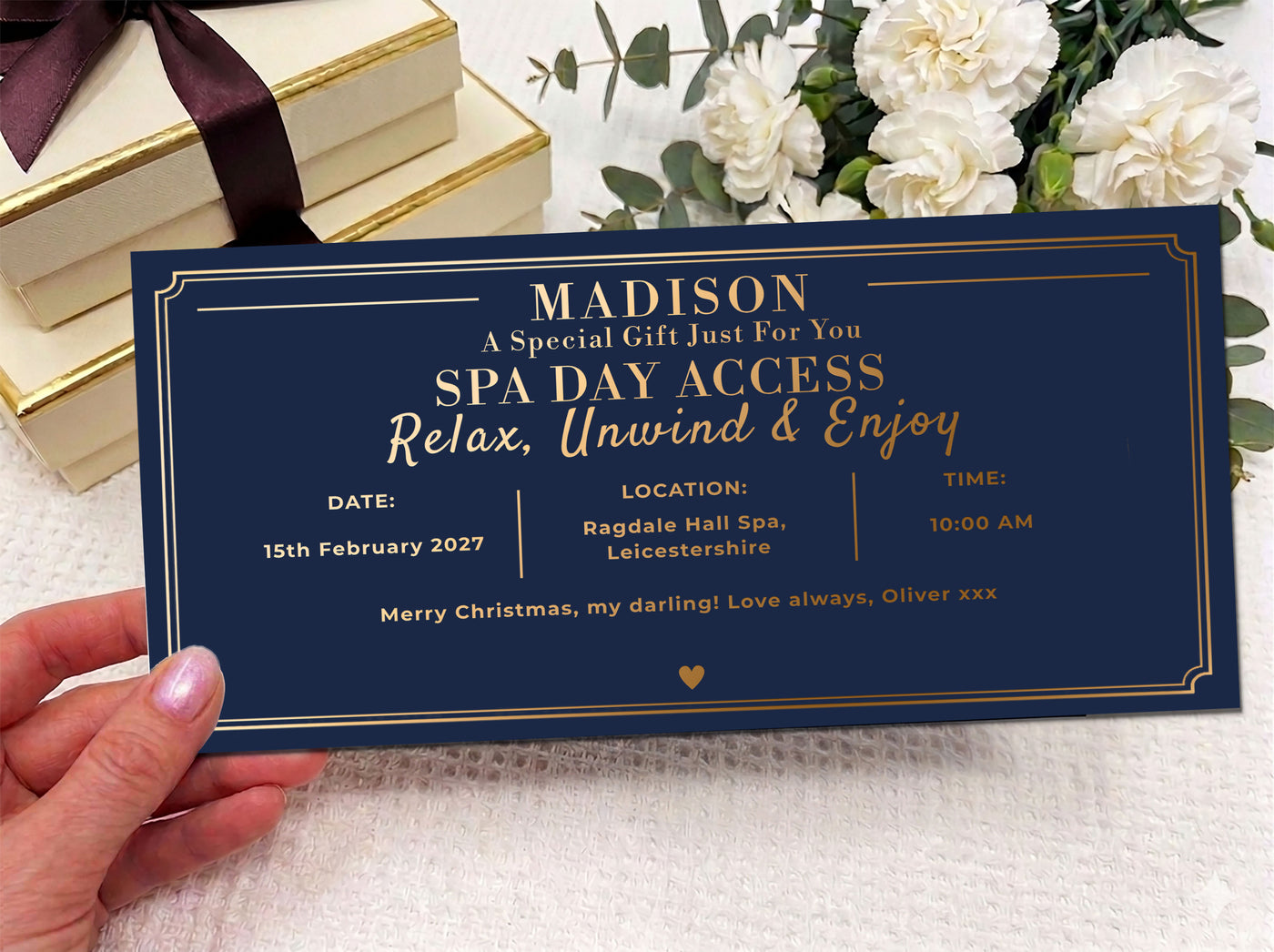 Personalised Spa Day Ticket Gift, Luxury Spa Voucher, Custom Spa Experience Gift for Her, Printed Spa Gift Voucher