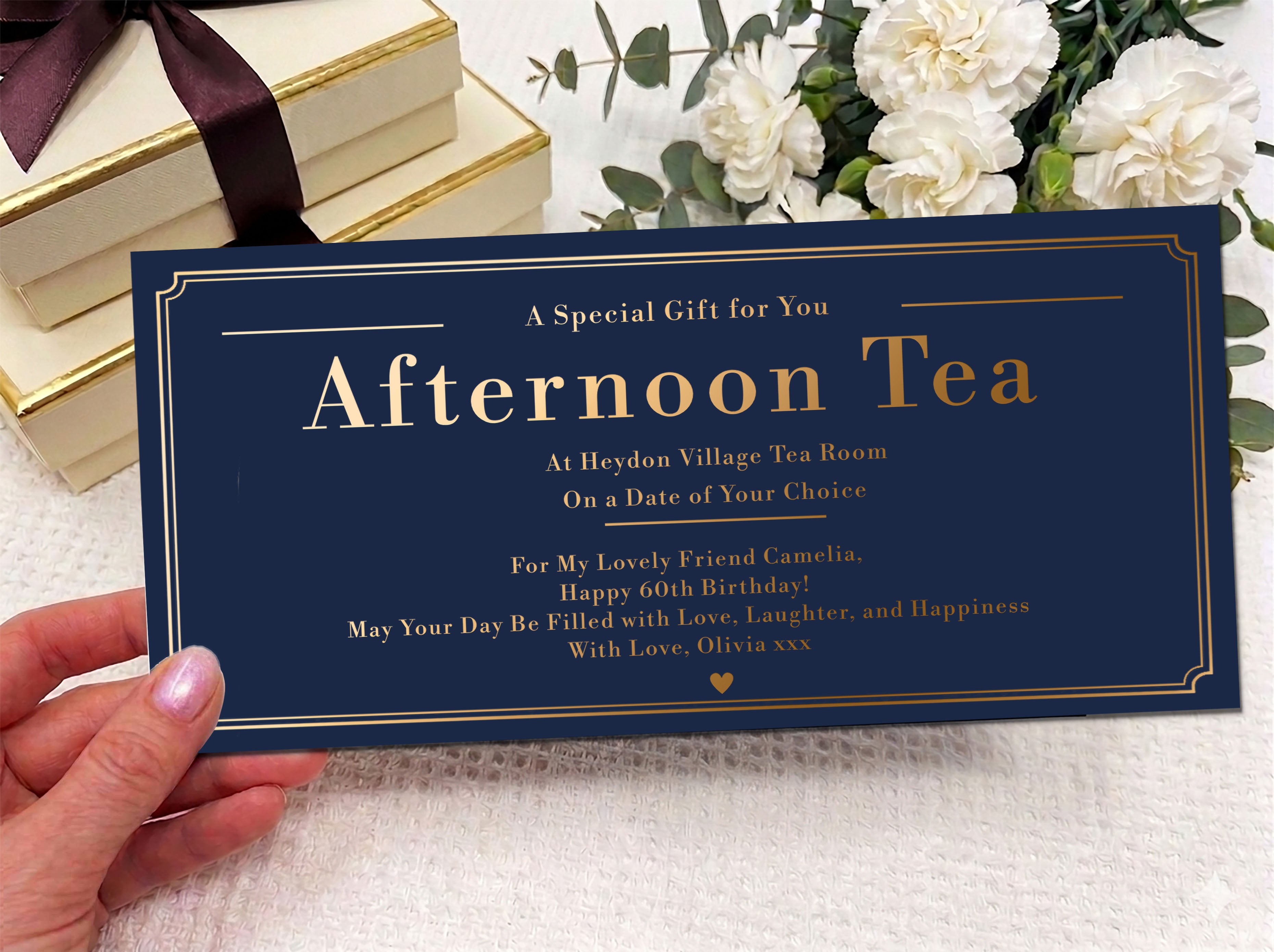 Personalised Afternoon Tea Gift Voucher, Luxury Printed Tea Experience Ticket, Custom Tea for Two Gift, Birthday Gift for Her