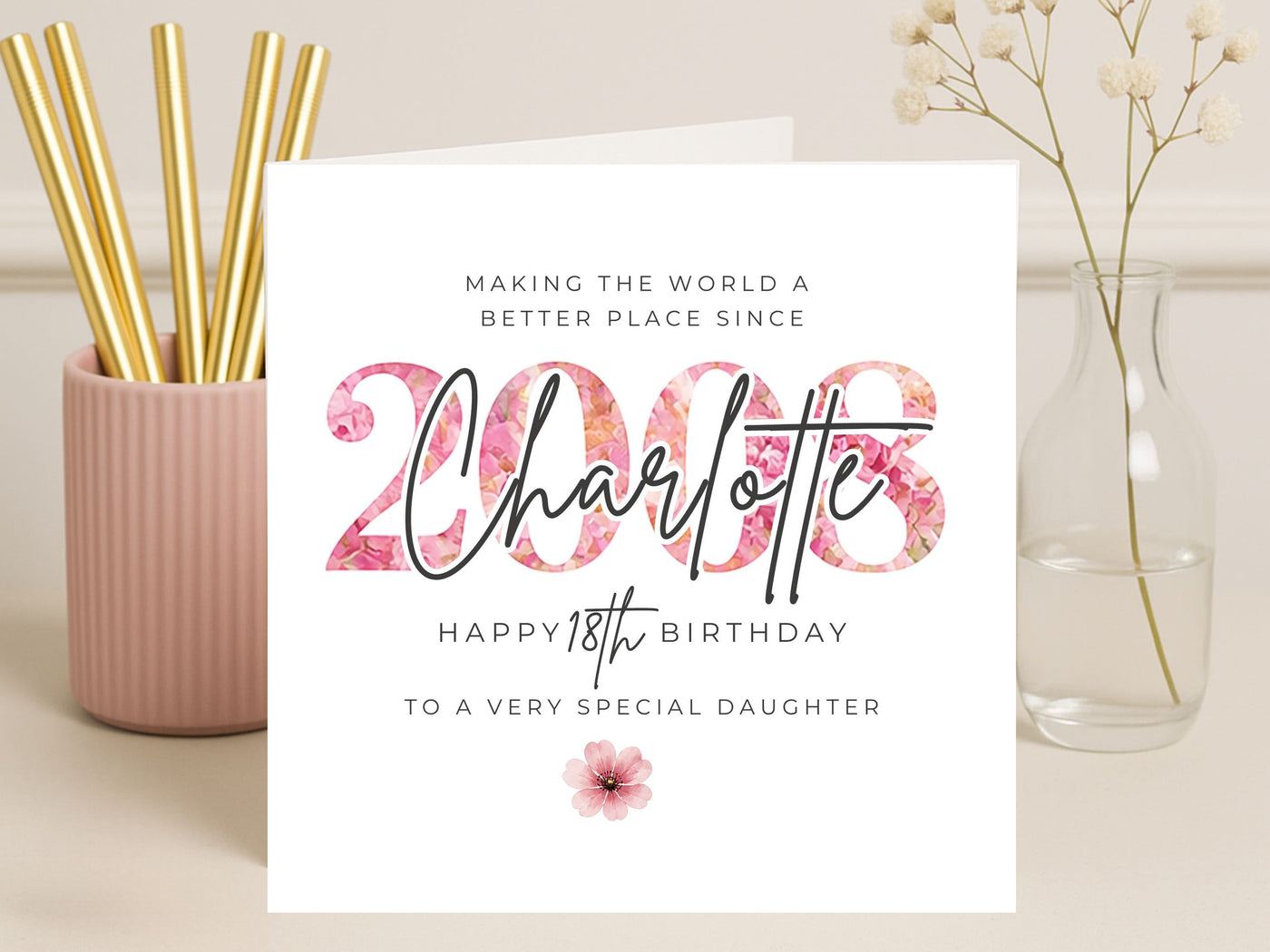 Personalised 18th Birthday Card for Daughter – Floral Design