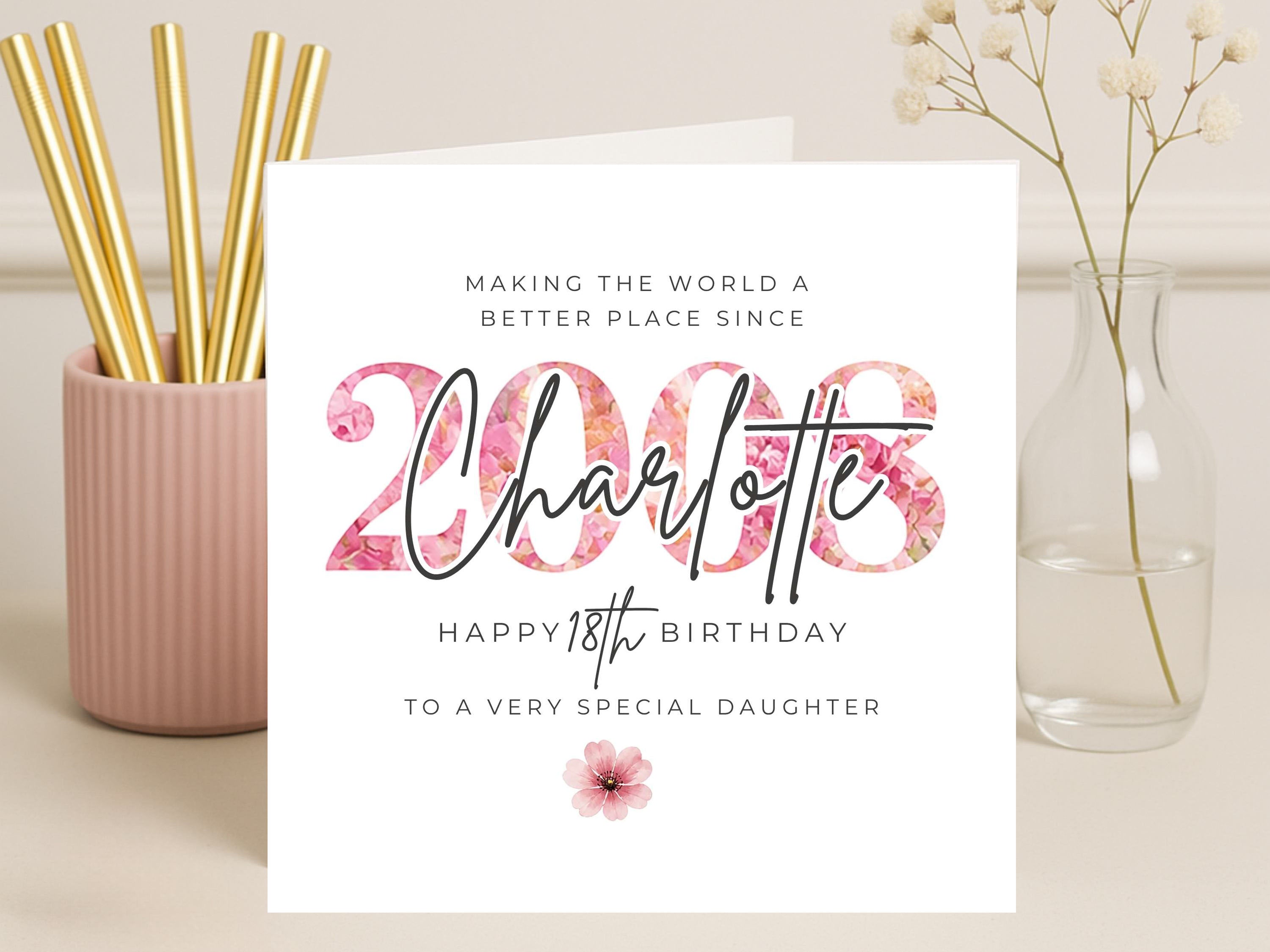 Personalised 18th Birthday Card for Daughter – Floral Design