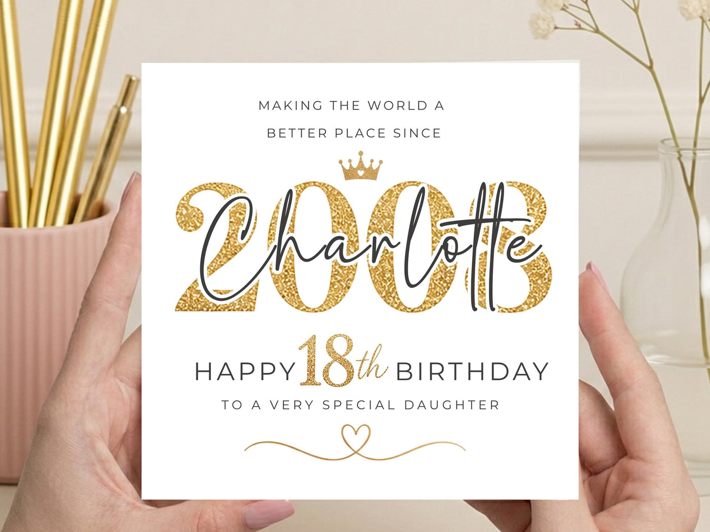 Personalised 18th Birthday Card for Daughter – Gold Glitter Design