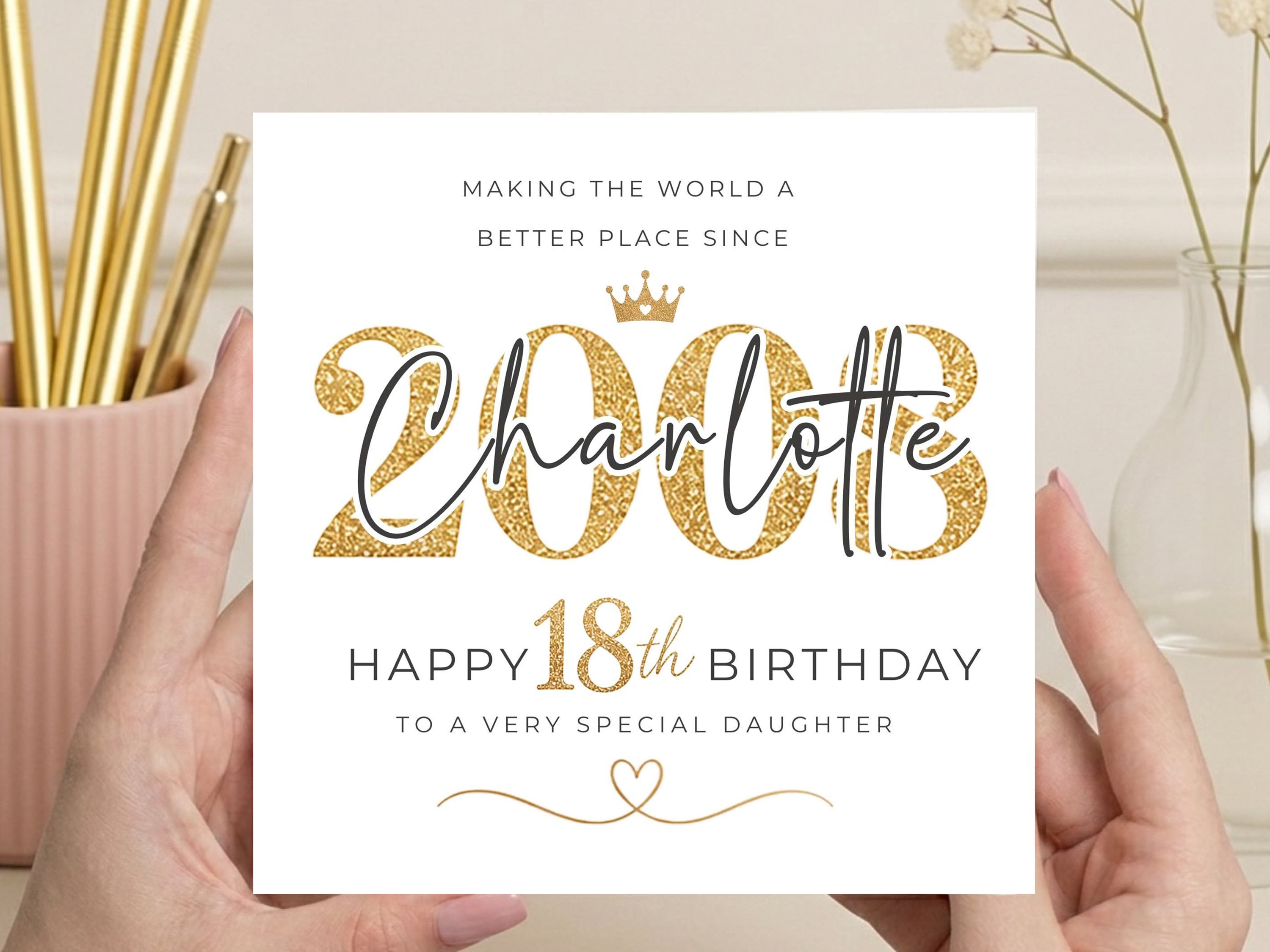 Personalised 18th Birthday Card for Daughter – Gold Glitter Design