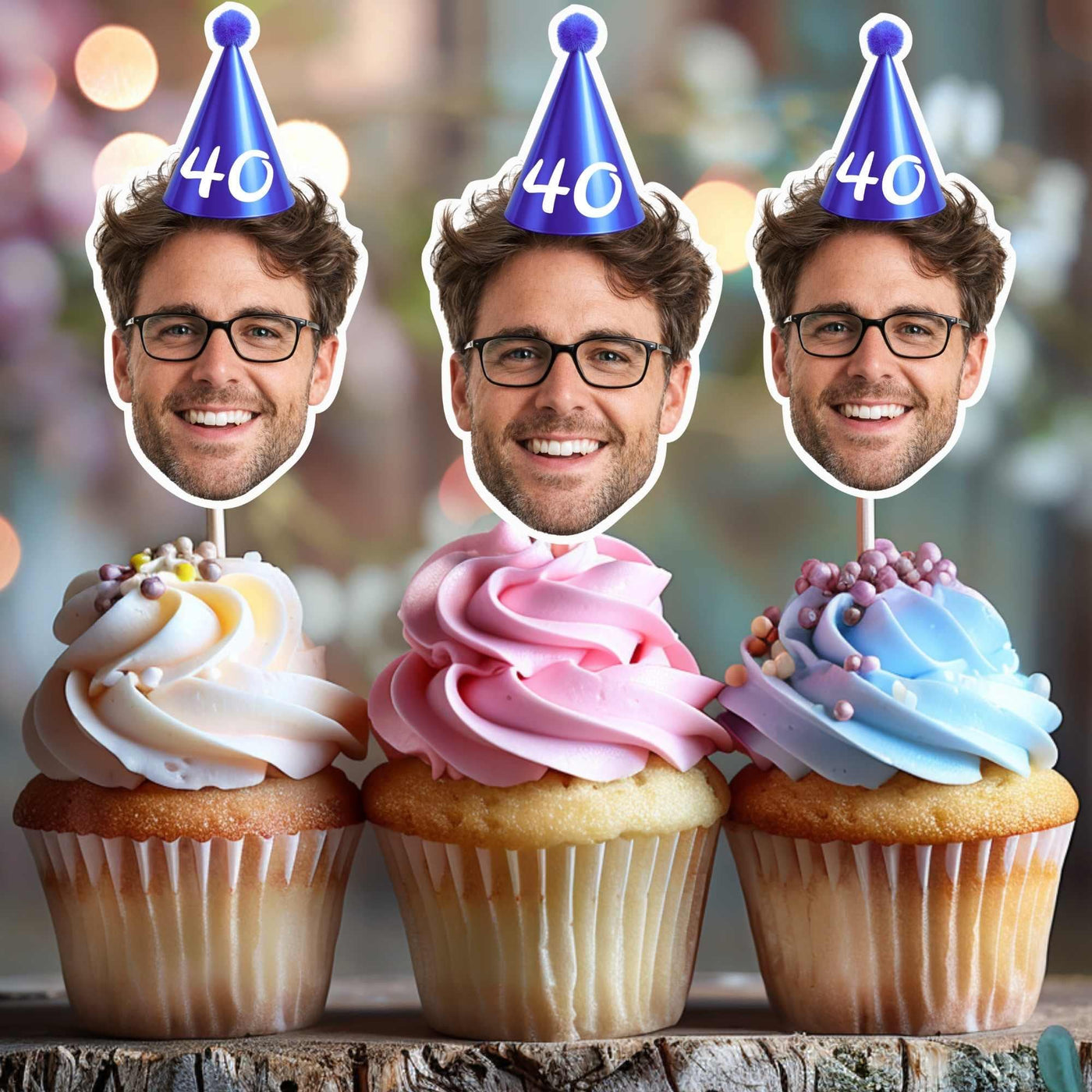 120x Personalised 70th Birthday Cupcake Toppers, Photo Cake Toppers, Custom Adult Birthday Party Decorations