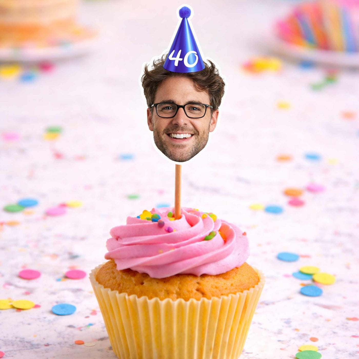 120x Personalised 70th Birthday Cupcake Toppers, Photo Cake Toppers, Custom Adult Birthday Party Decorations