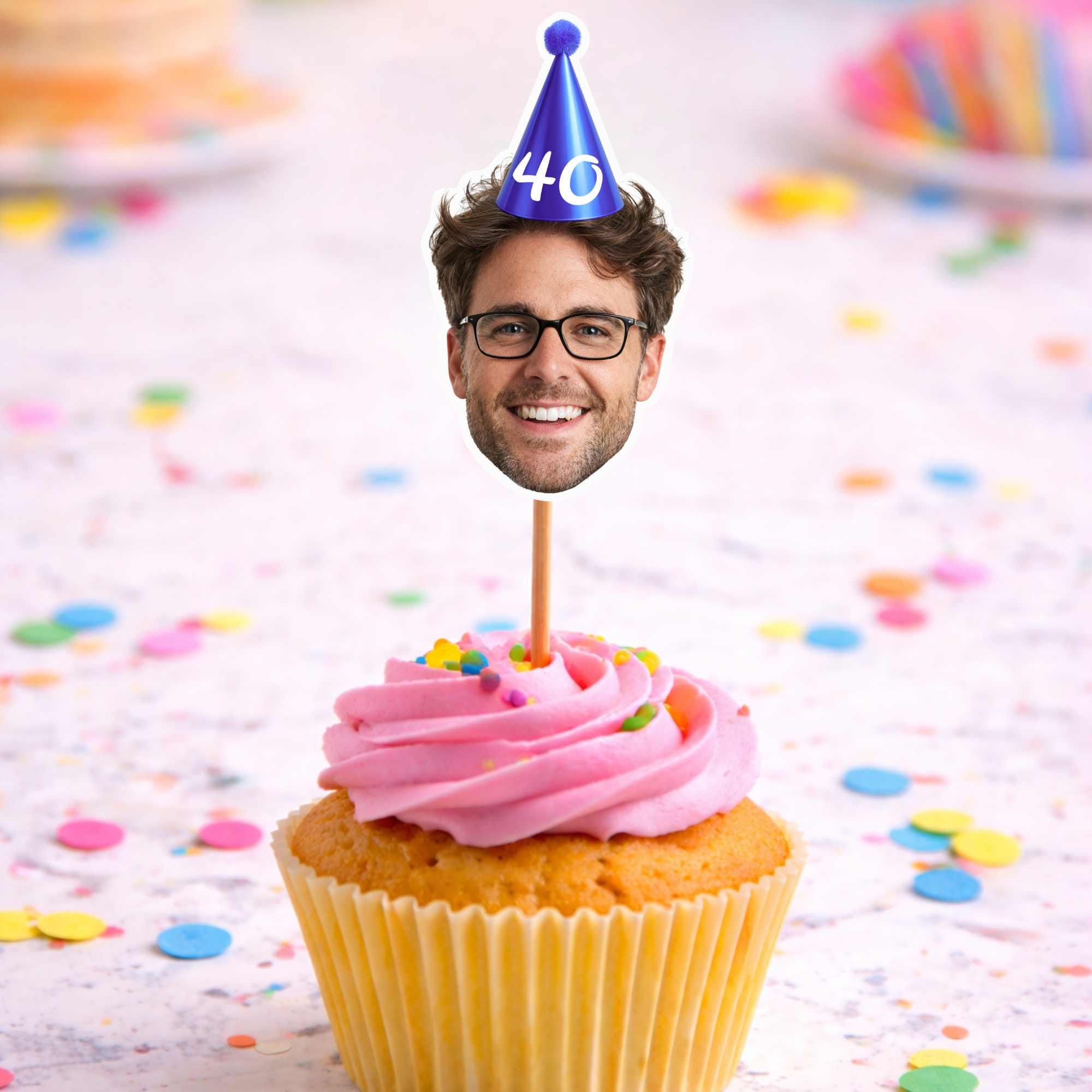 120x Personalised 70th Birthday Cupcake Toppers, Photo Cake Toppers, Custom Adult Birthday Party Decorations