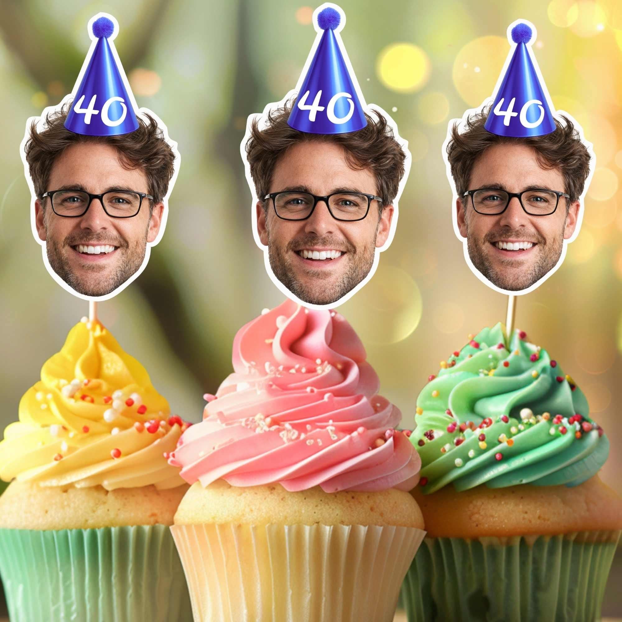 120x Personalised 70th Birthday Cupcake Toppers, Photo Cake Toppers, Custom Adult Birthday Party Decorations