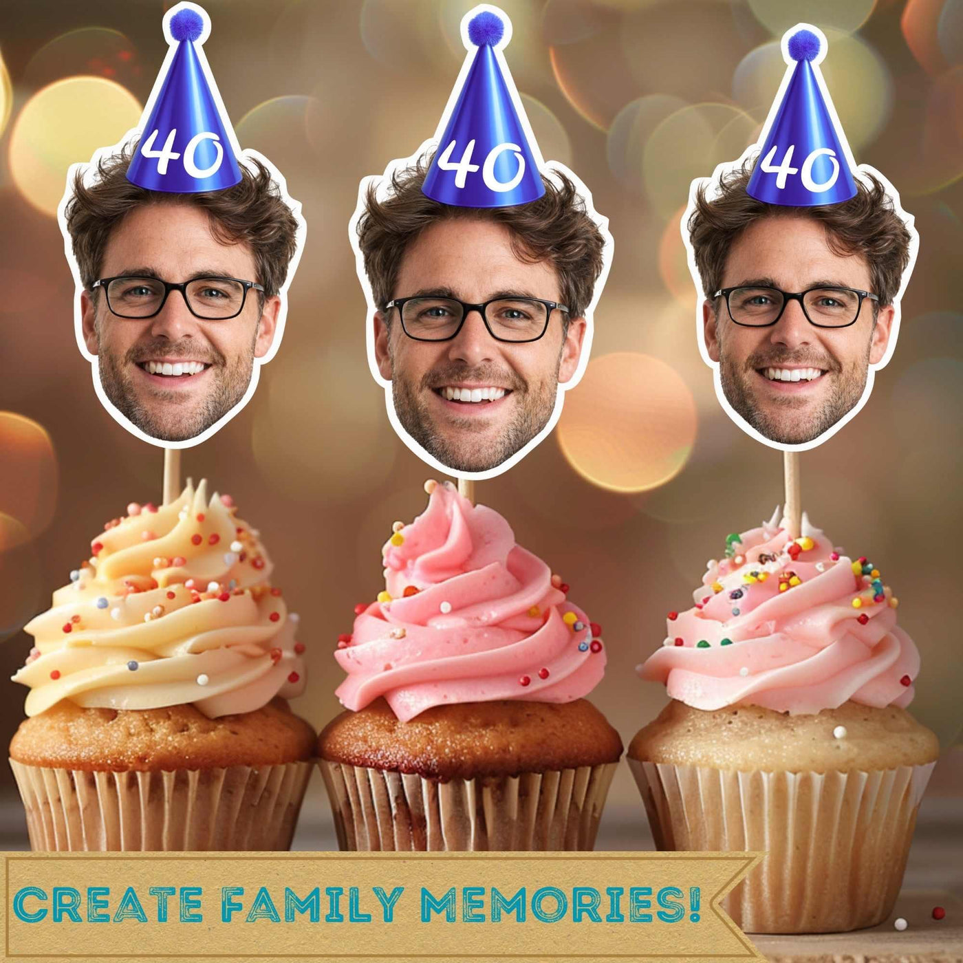 120x Personalised 70th Birthday Cupcake Toppers, Photo Cake Toppers, Custom Adult Birthday Party Decorations