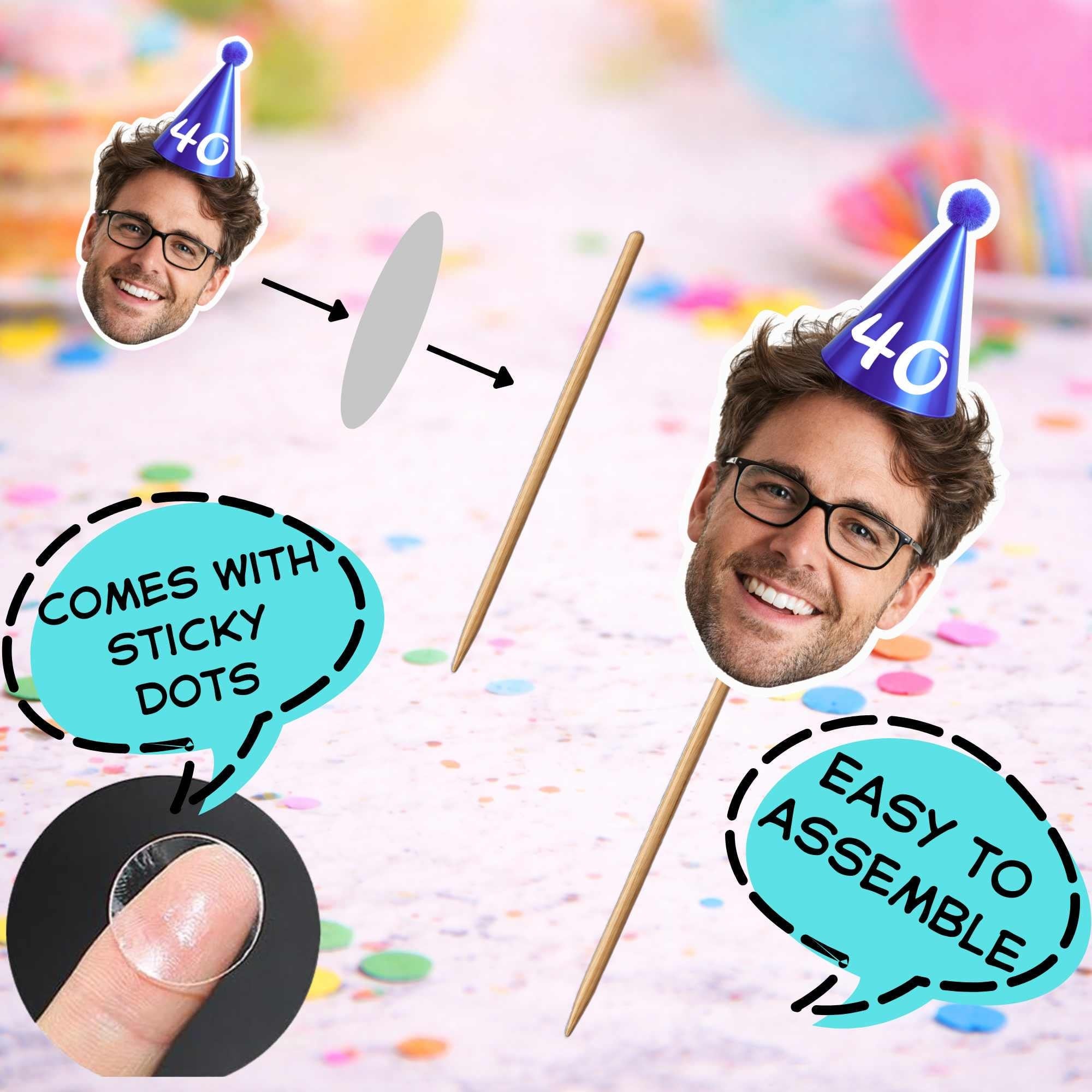 120x Personalised 70th Birthday Cupcake Toppers, Photo Cake Toppers, Custom Adult Birthday Party Decorations