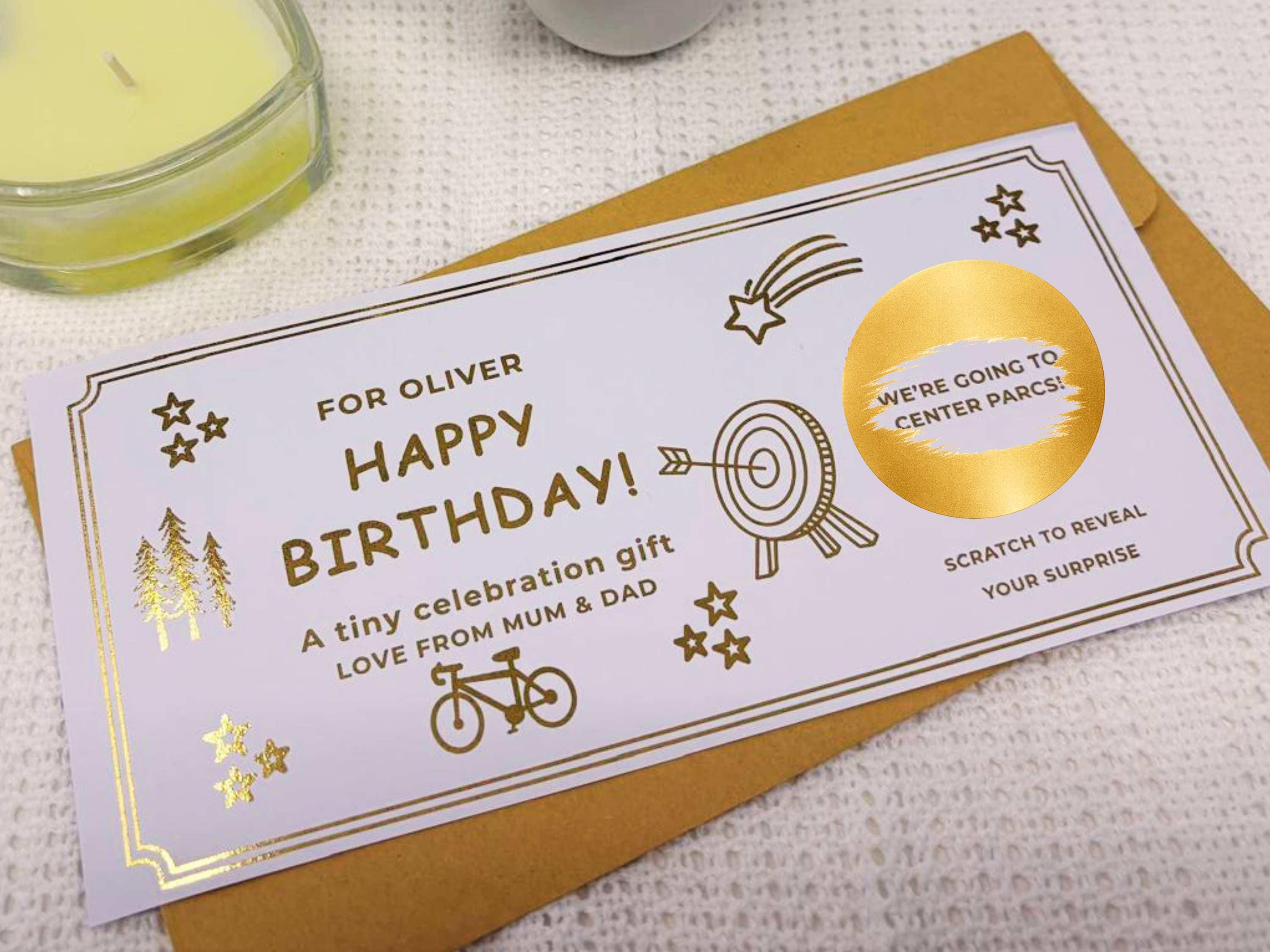 Luxury Personalised Scratch Off Birthday Card | Custom Gold Foil Surprise Reveal Voucher | Elegant Gift Experience Ticket