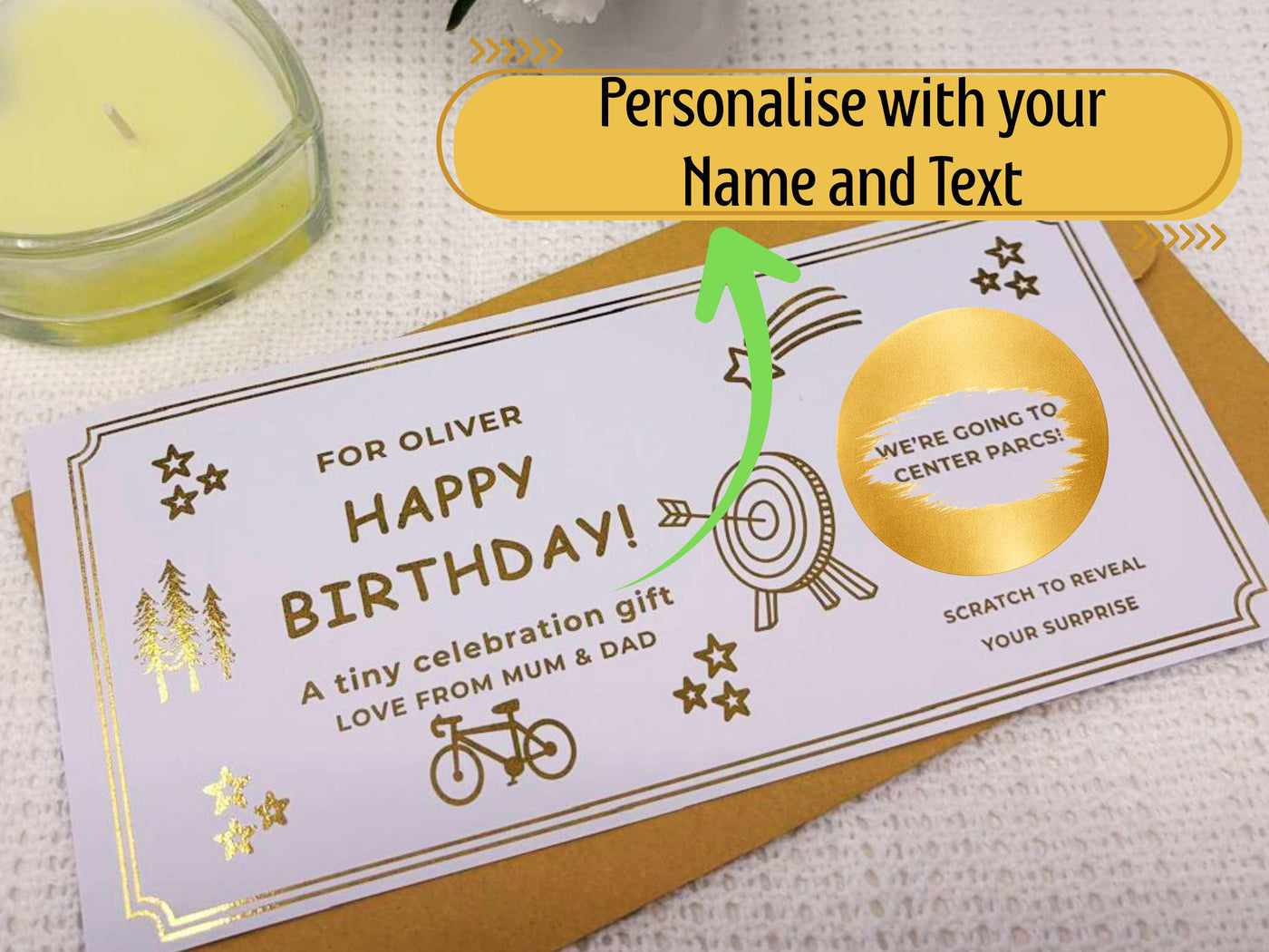 Luxury Personalised Scratch Off Birthday Card | Custom Gold Foil Surprise Reveal Voucher | Elegant Gift Experience Ticket