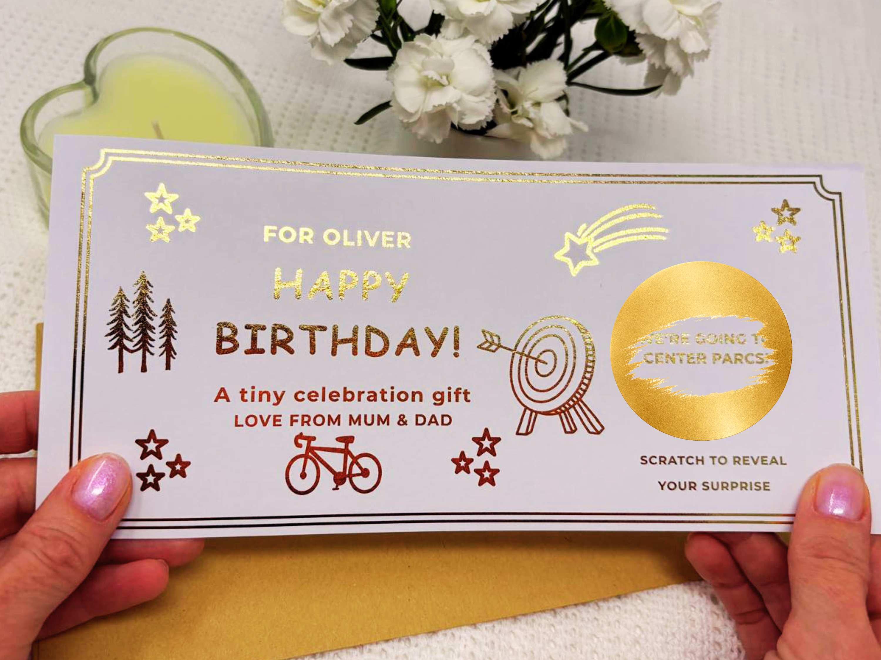Luxury Personalised Scratch Off Birthday Card | Custom Gold Foil Surprise Reveal Voucher | Elegant Gift Experience Ticket