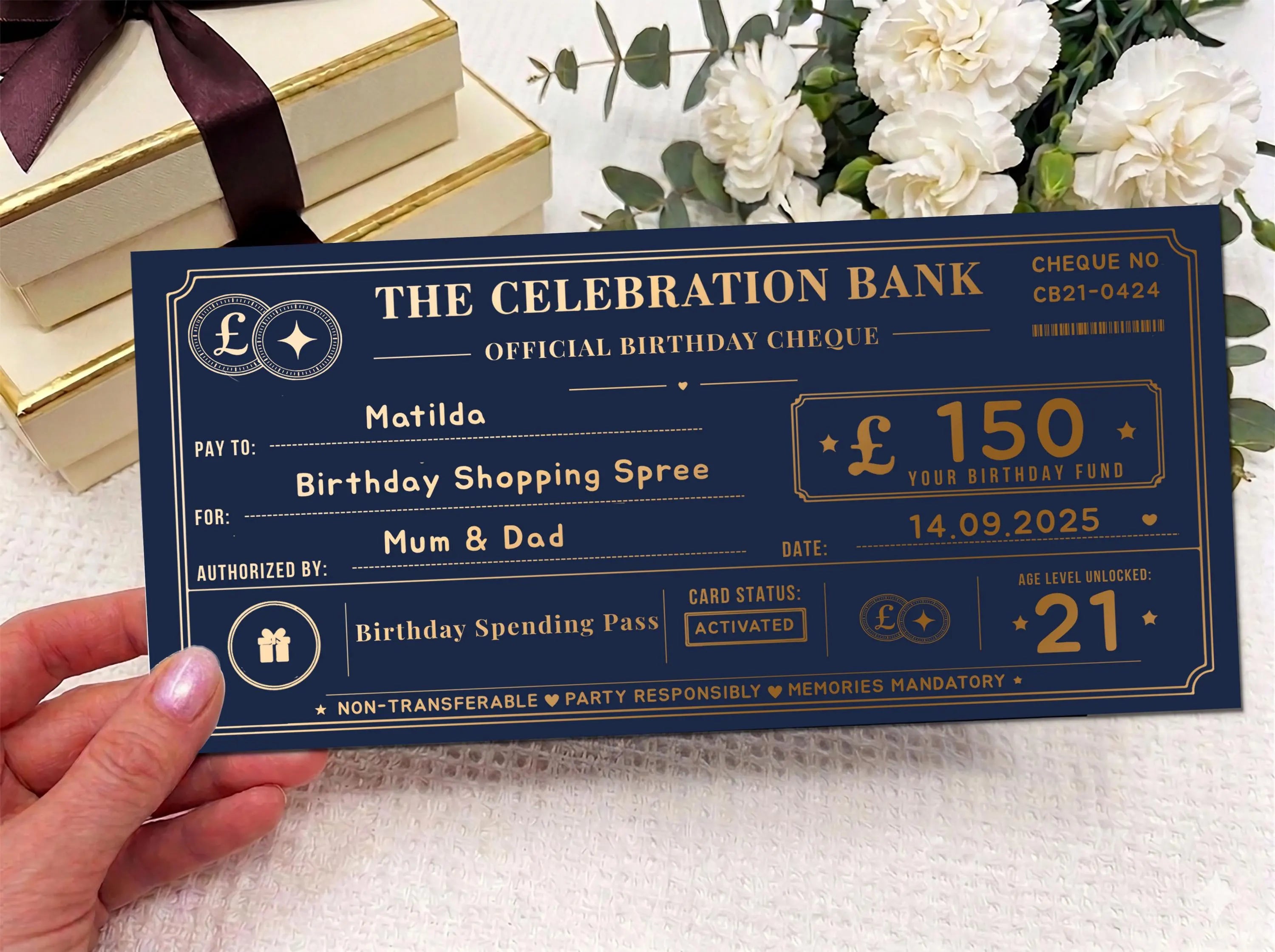 Luxury Birthday Cheque Card Personalised Money Gift Voucher Any Age
