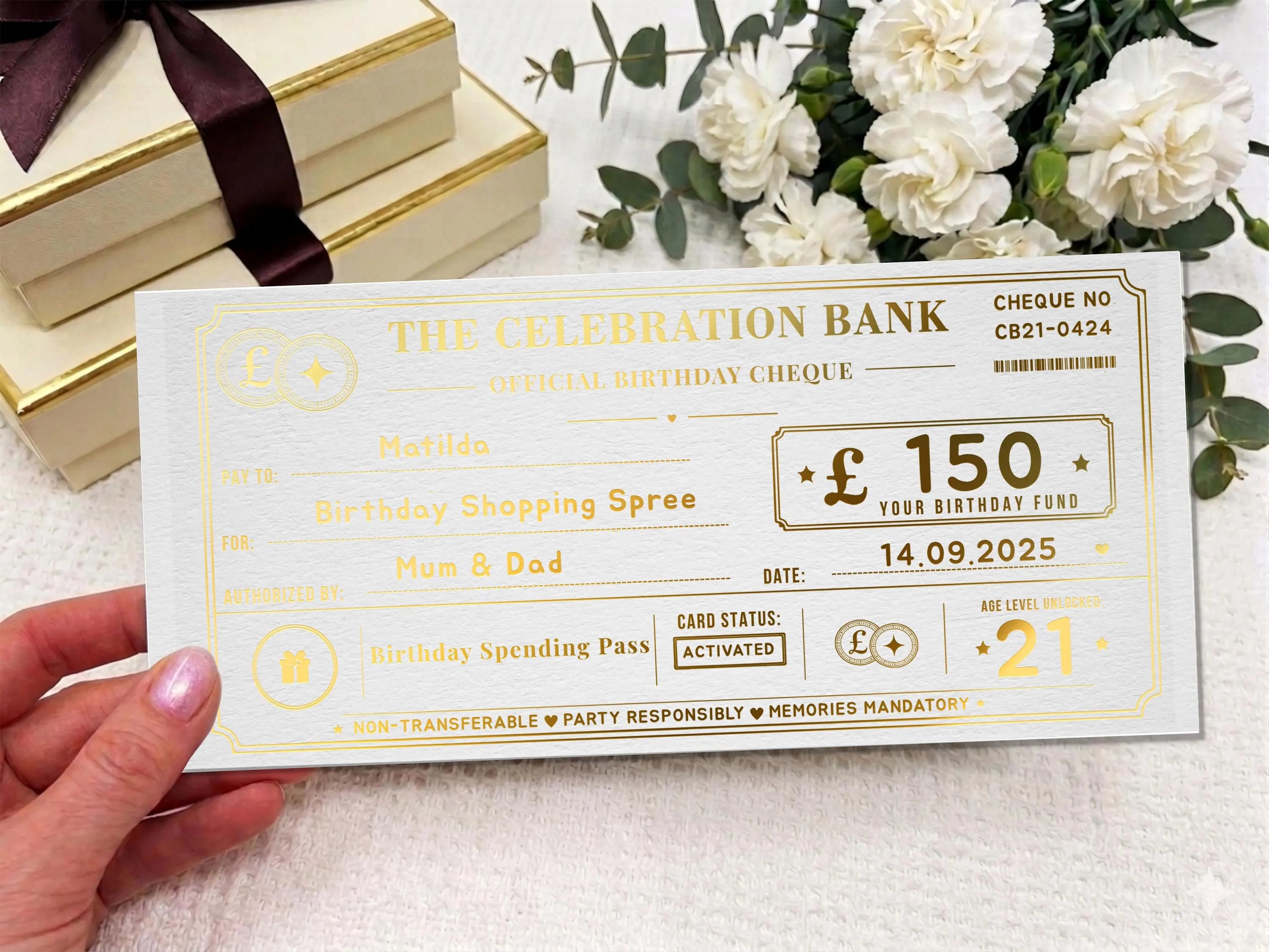 Luxury Birthday Cheque Card Personalised Money Gift Voucher Any Age