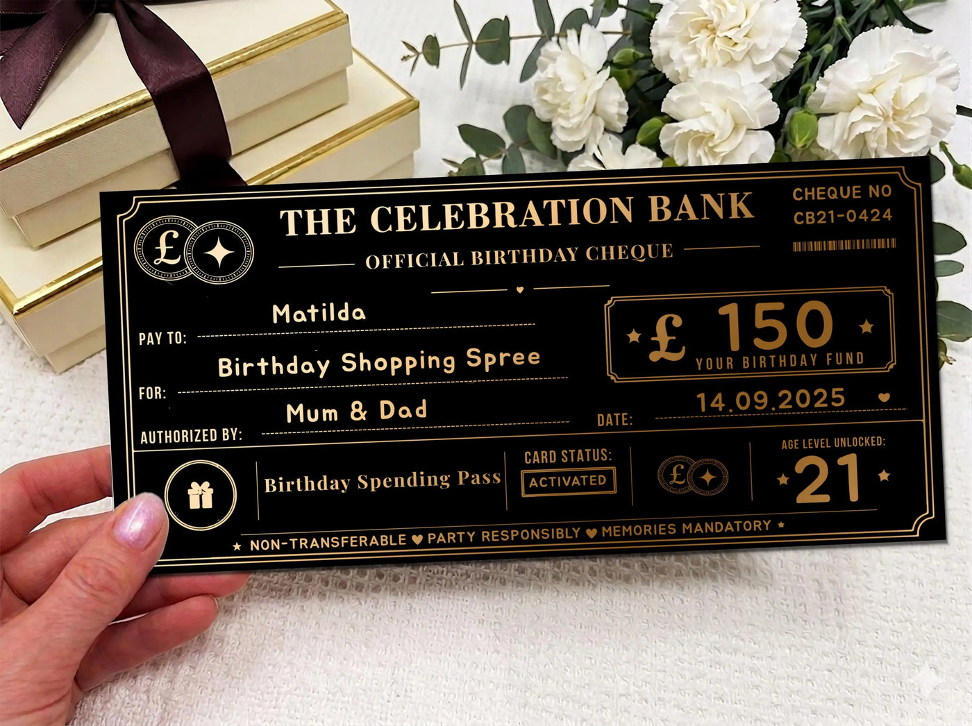 Luxury Birthday Cheque Card Personalised Money Gift Voucher Any Age