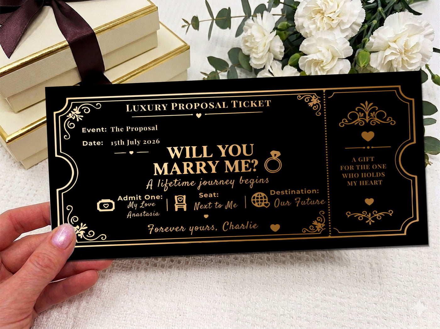 Personalised Proposal Ticket Gift, Luxury Engagement Ticket, Custom Will You Marry Me Ticket, Romantic Proposal Gift for Her