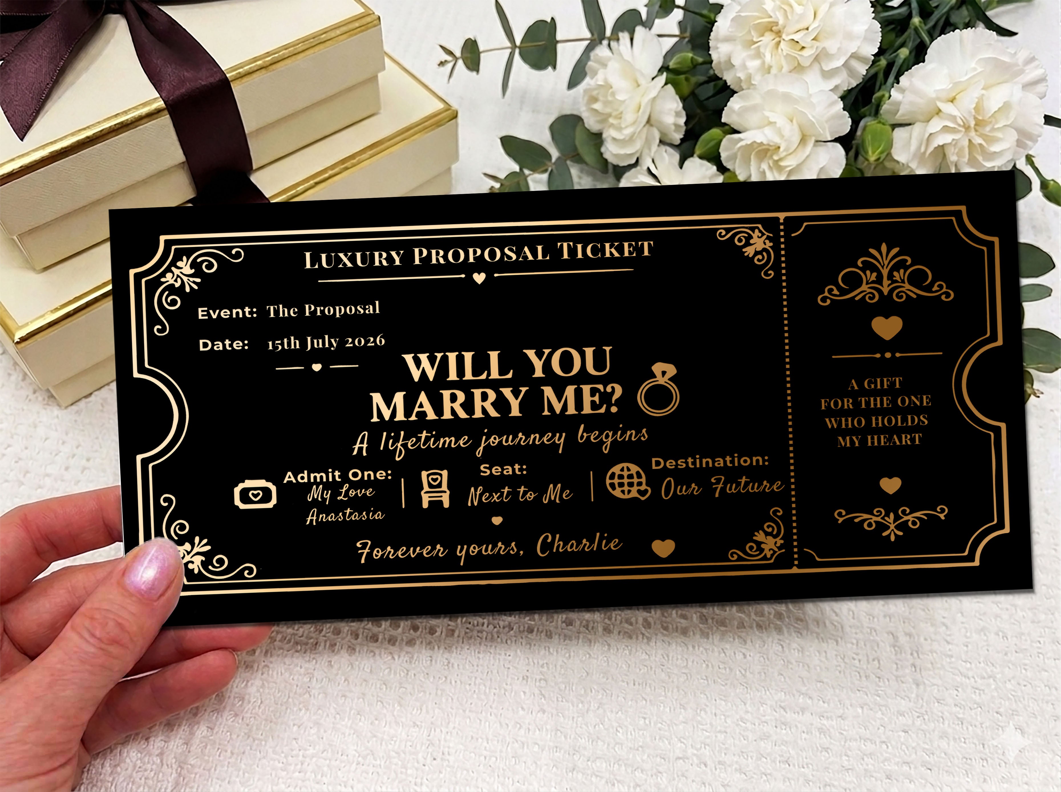 Personalised Proposal Ticket Gift, Luxury Engagement Ticket, Custom Will You Marry Me Ticket, Romantic Proposal Gift for Her