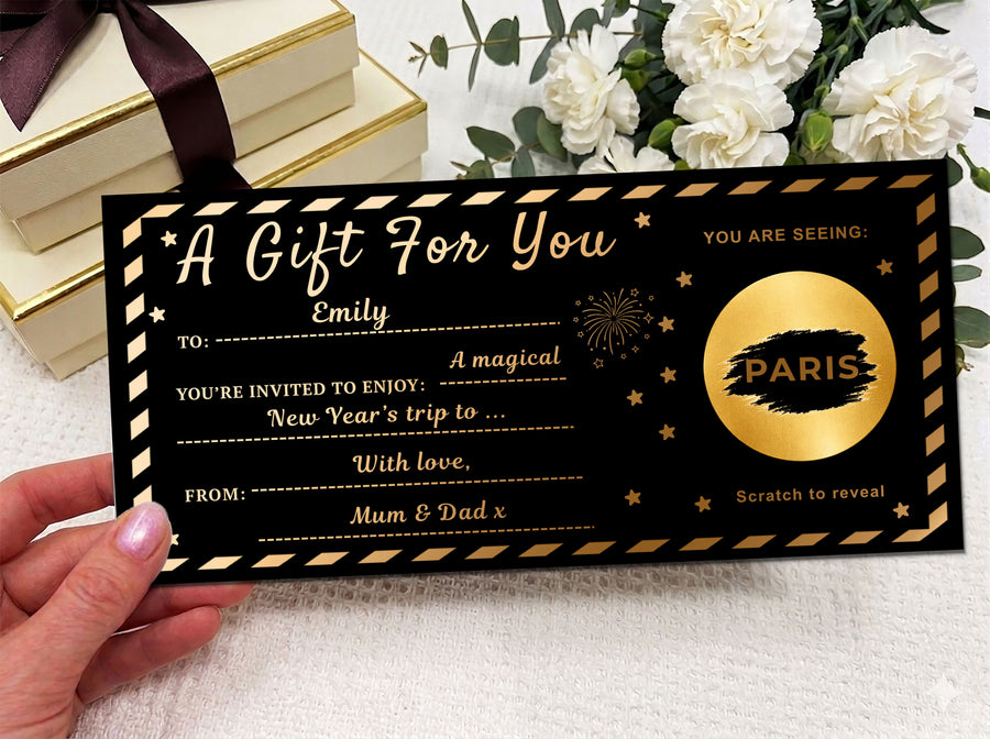 Personalised Gold Scratch Reveal Birthday & Gift Voucher - Luxury Surprise Reveal Card with Kraft Envelope