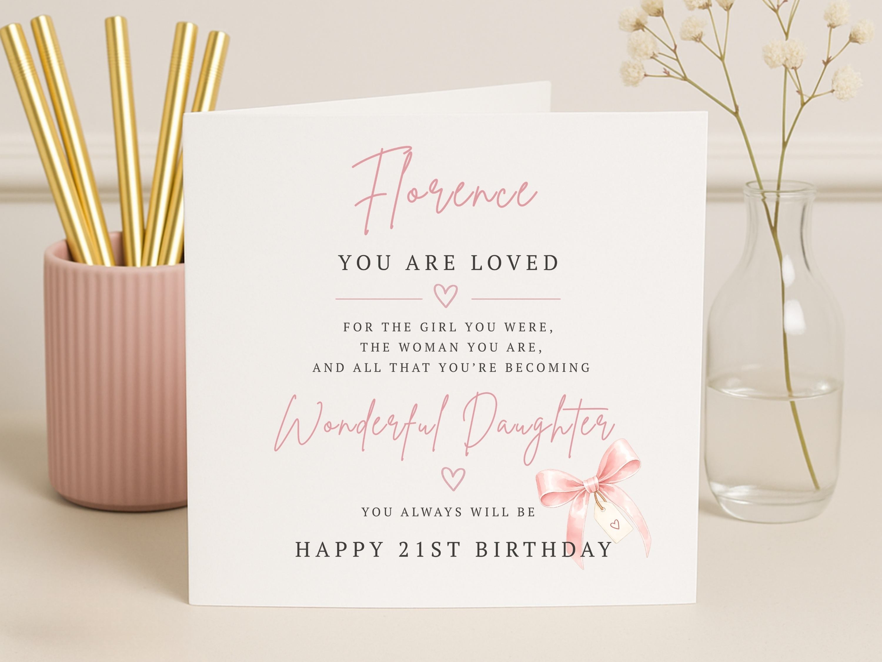 Personalised Wonderful Daughter Birthday Card - Any Age - Sentimental Verse Milestone Keepsake (16th, 18th, 21st, 30th)