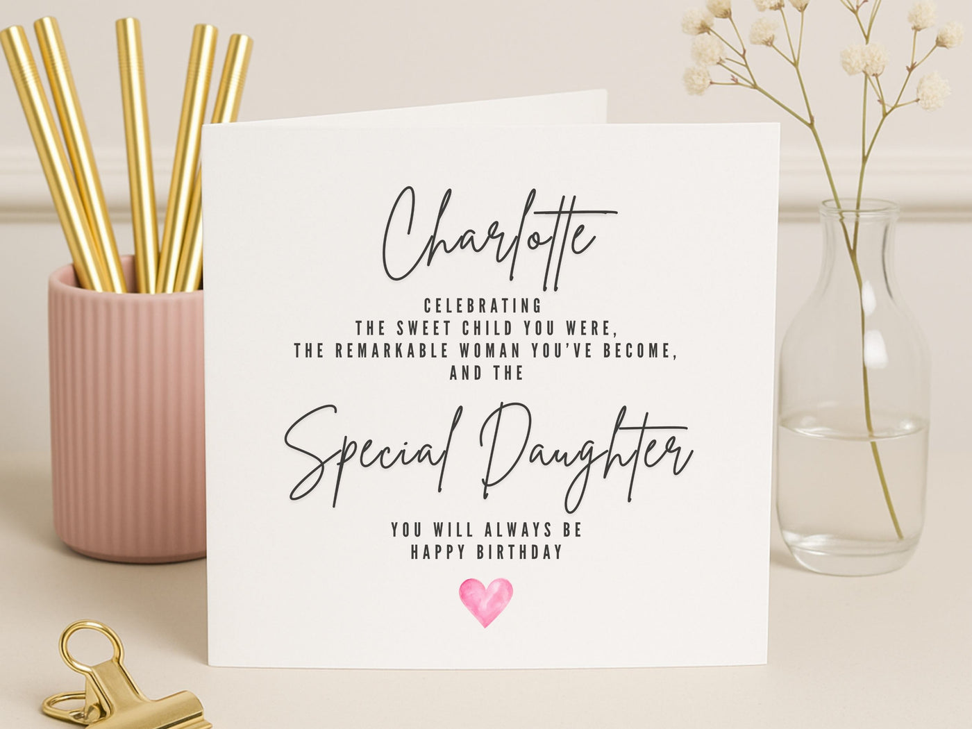 Personalised 'Special Daughter' Birthday Card - Elegant Sentimental Poem Card for Milestone Birthdays