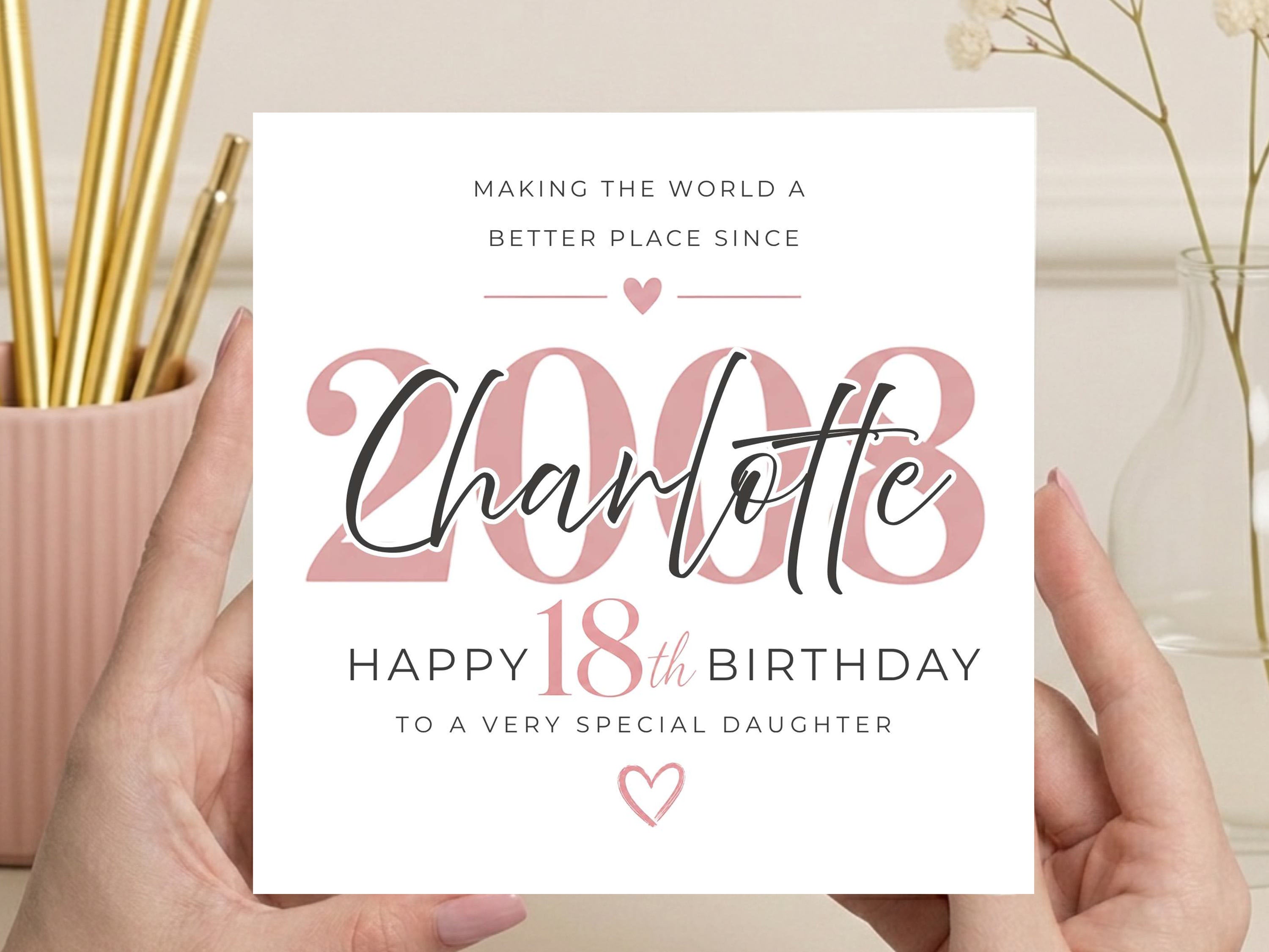 Personalised 18th Birthday Card for Daughter – Blush Pink Elegant Design