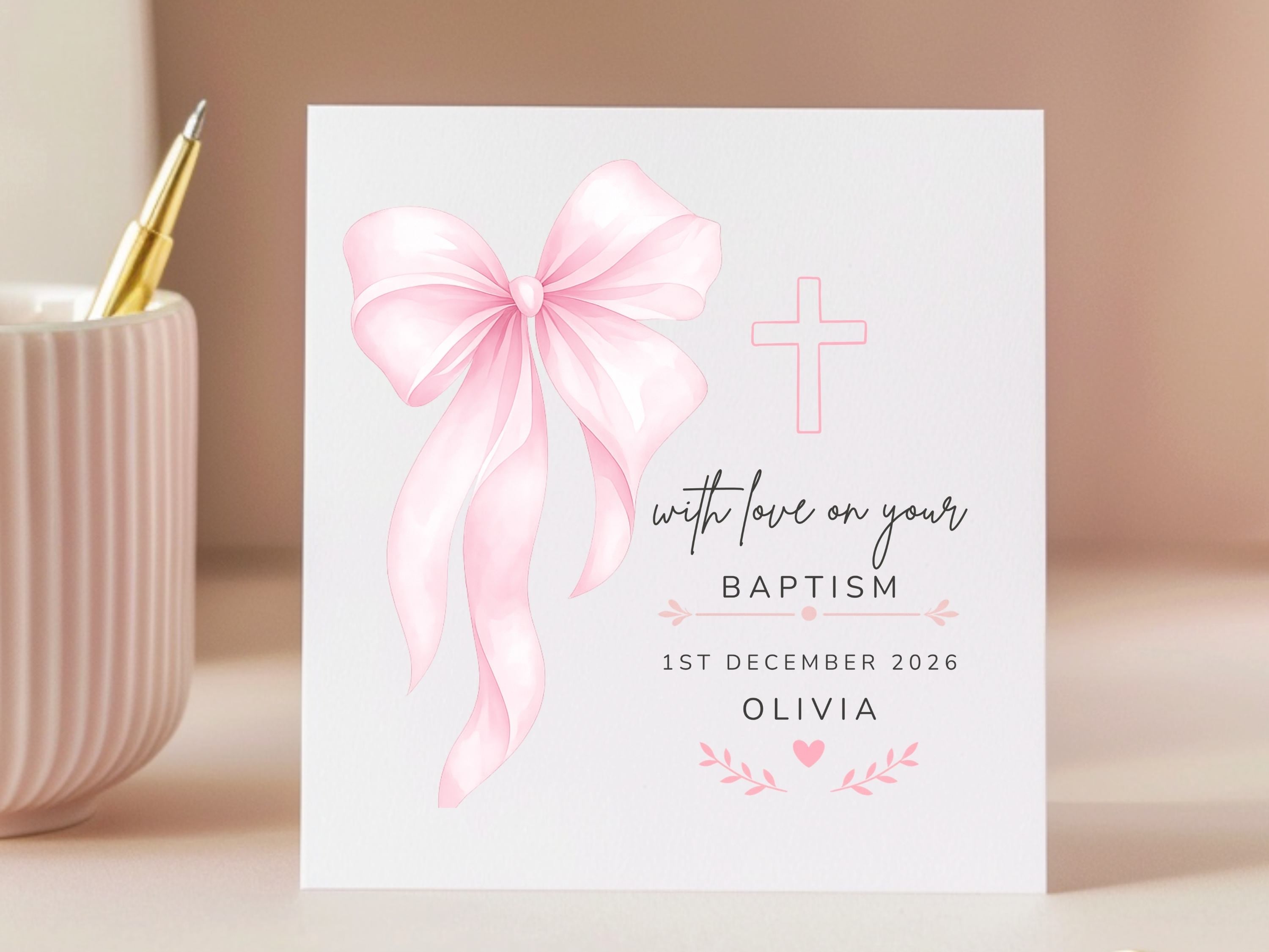 Personalised Baptism Card for Girls - Custom Name & Date Christening Keepsake