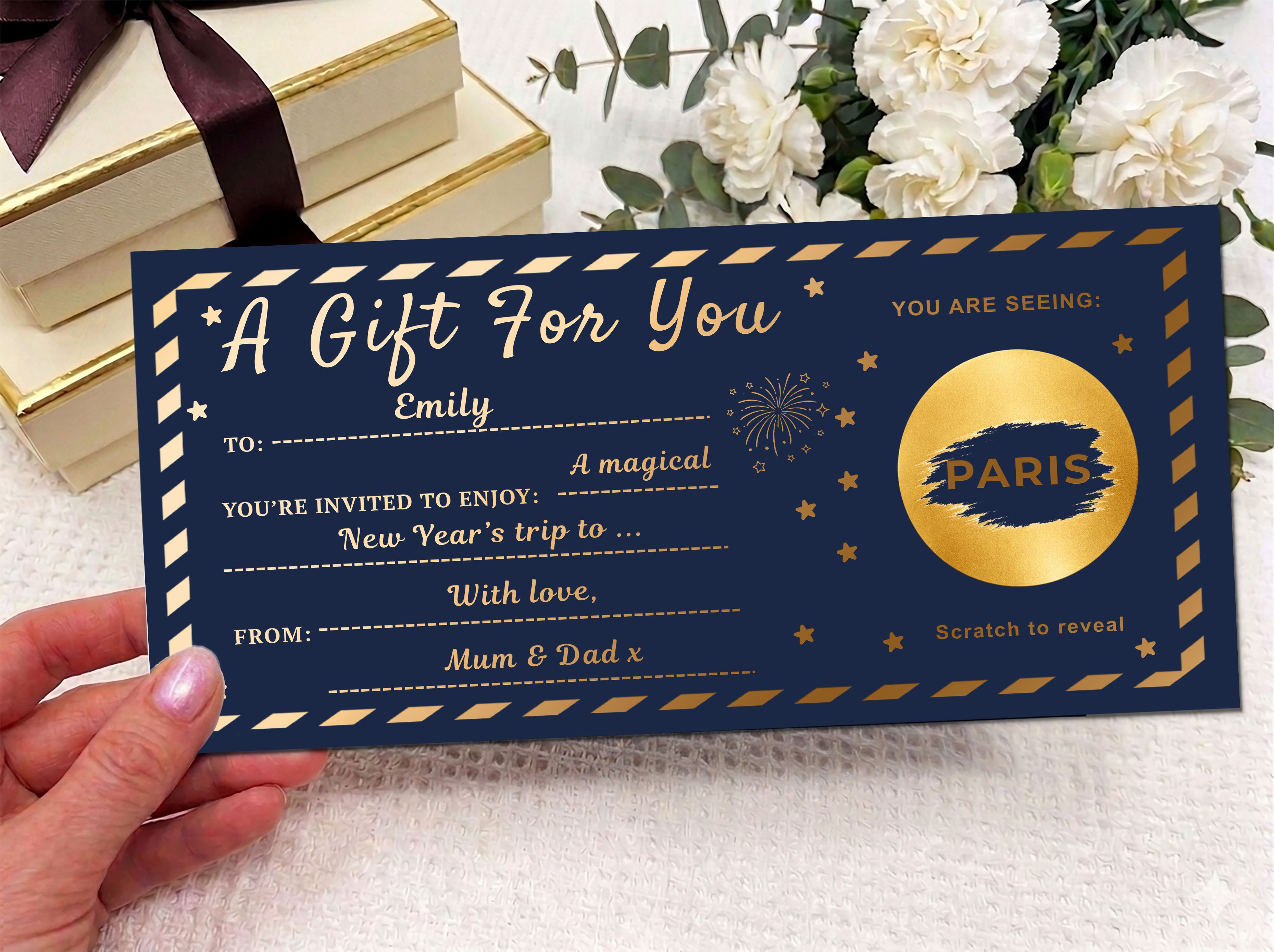 Personalised Gold Scratch Reveal Birthday & Gift Voucher - Luxury Surprise Reveal Card with Kraft Envelope