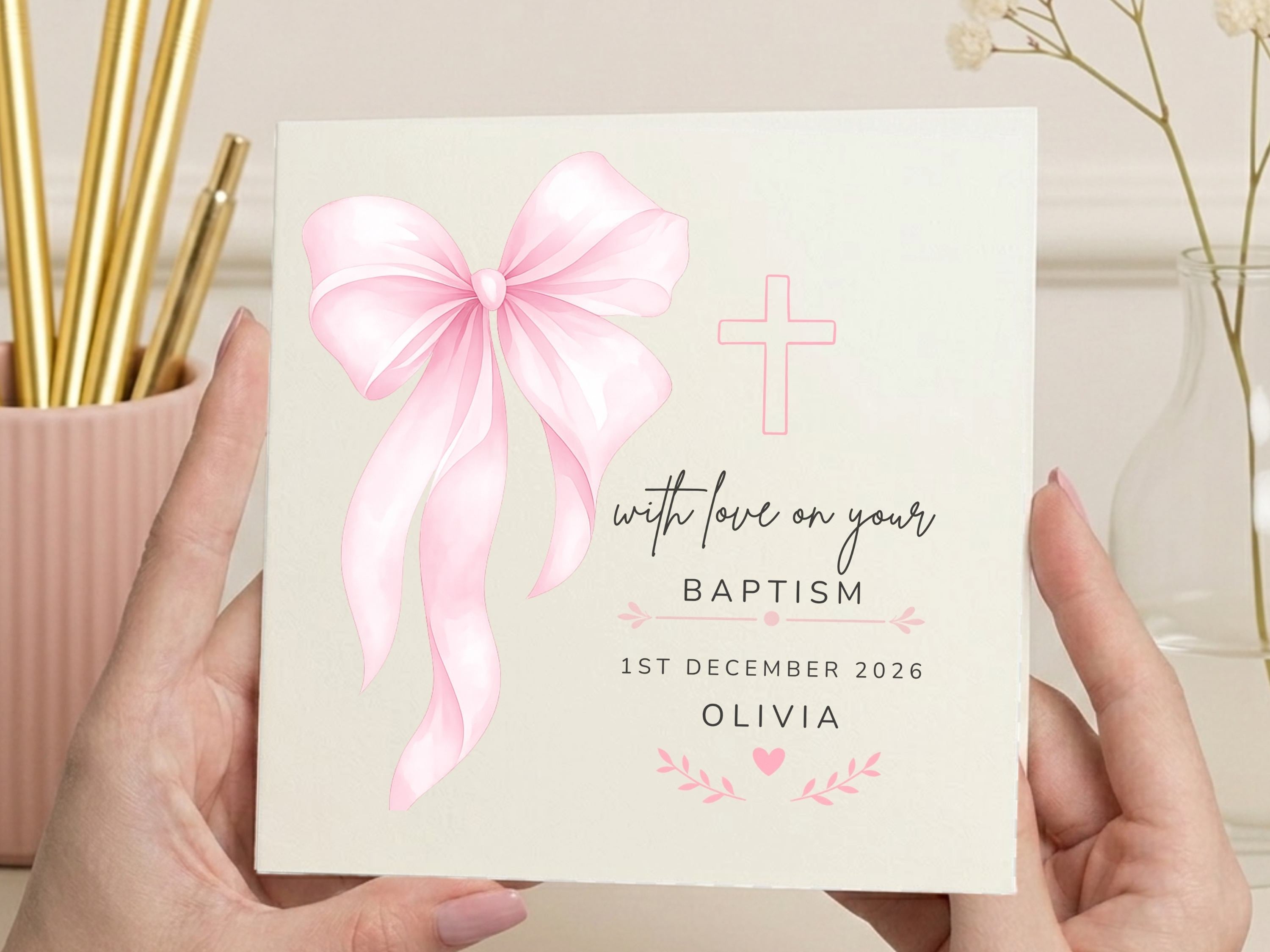 Personalised Baptism Card for Girls - Custom Name & Date Christening Keepsake