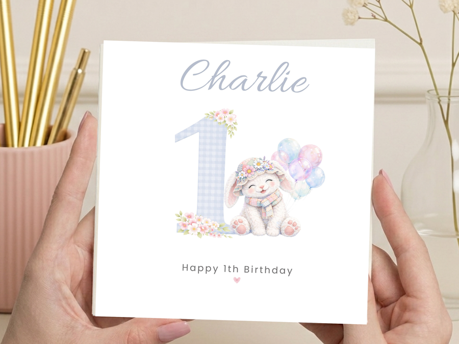 Personalised Birthday Card for Children Ages 1–9 – Cute Bunny Design