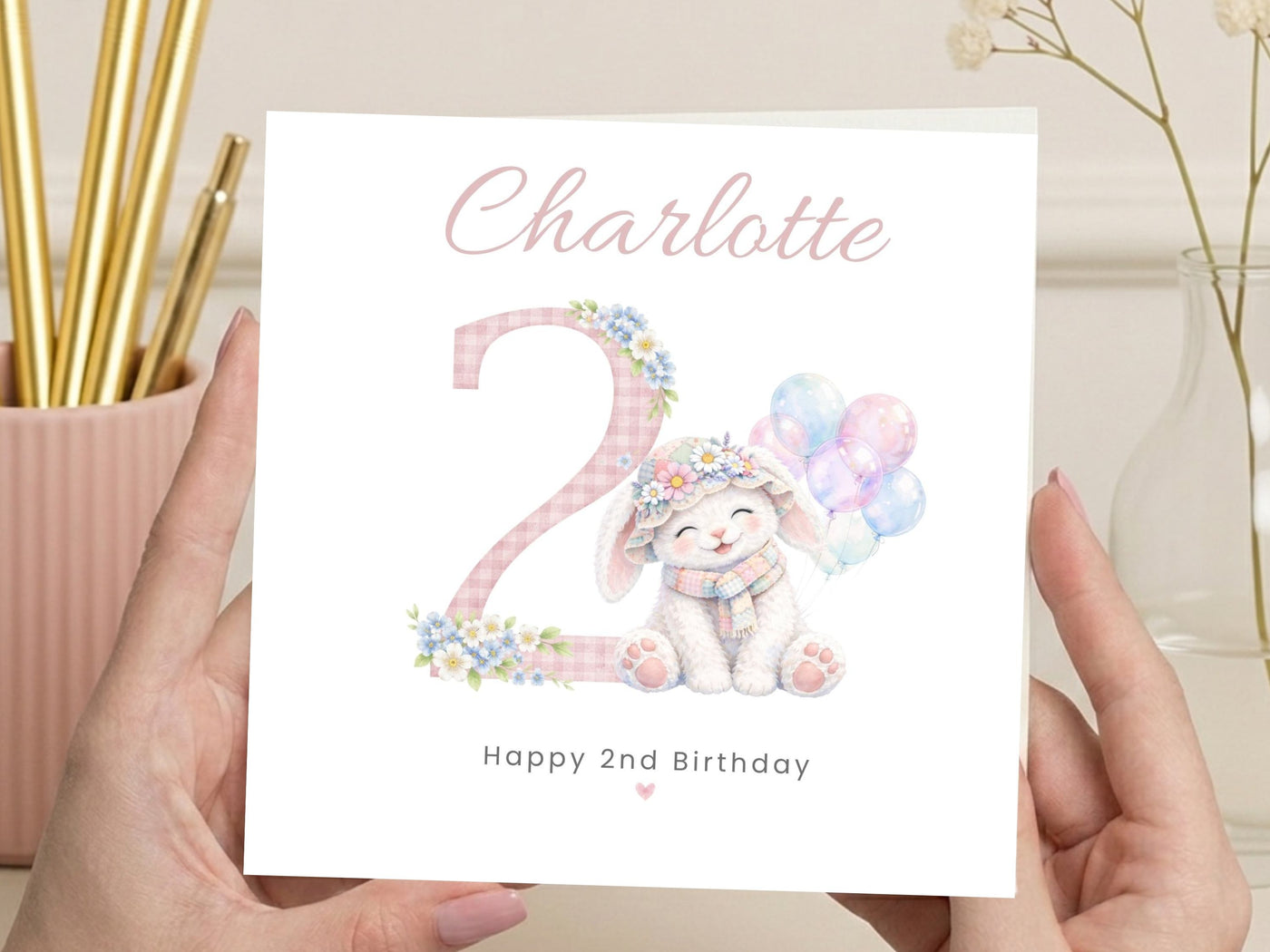 Personalised Birthday Card for Girls Ages 1–9 – Cute Bunny Design