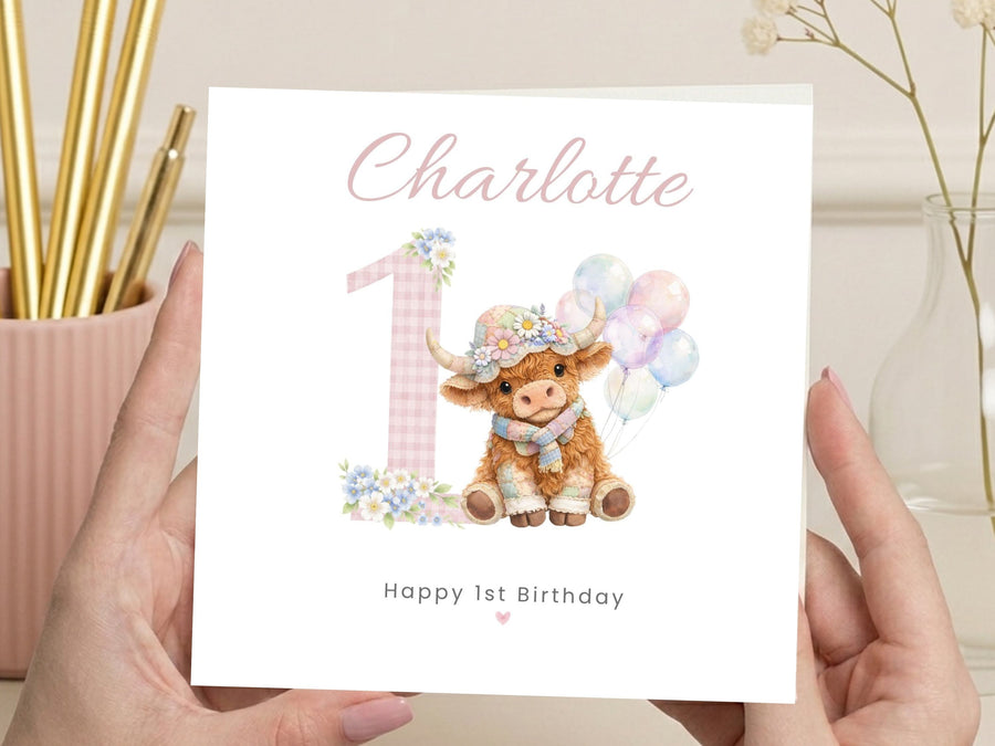 Personalised Birthday Card for Girls Ages 1–9 – Cute Calf, Custom Name