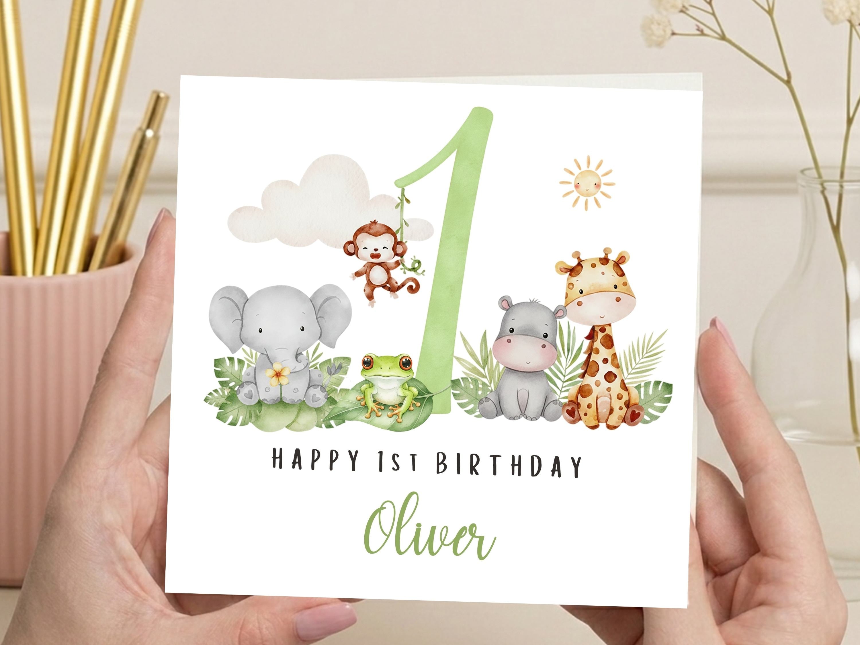 Personalised Jungle Safari Birthday Card for Ages 1–9
